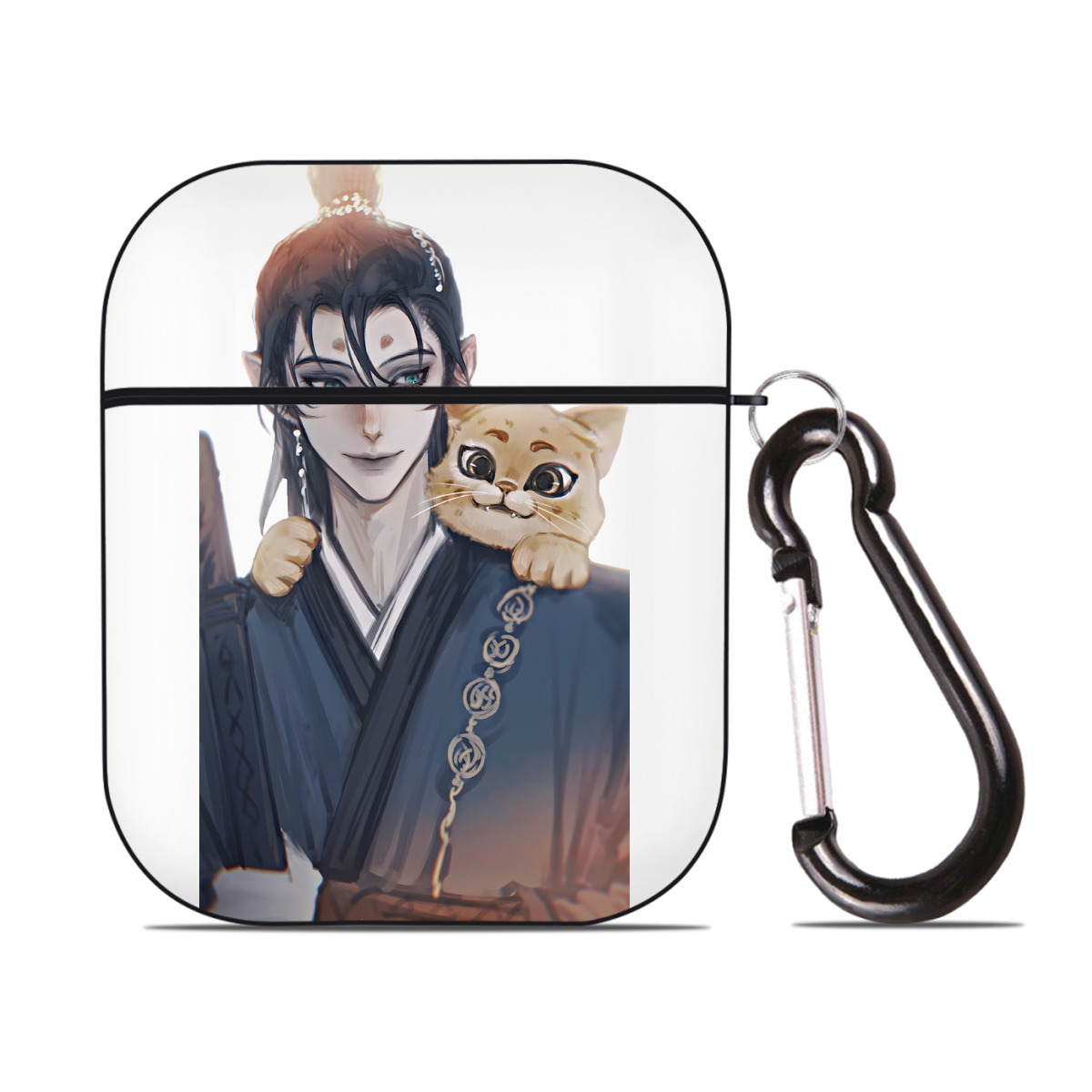 （画像用） Ne Zha 2 ナタ 魔童の大暴れ AirPods 第2世代保護ケース ハードシェル ブラック 耐衝撃・防指紋・カラビナ付き