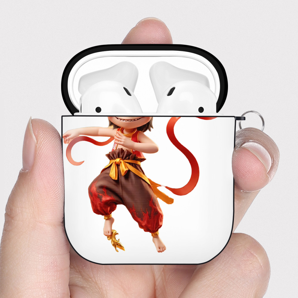 （画像用） Ne Zha 2 ナタ 魔童の大暴れ AirPods 第2世代保護ケース ハードシェル ブラック 耐衝撃・防指紋・カラビナ付き
