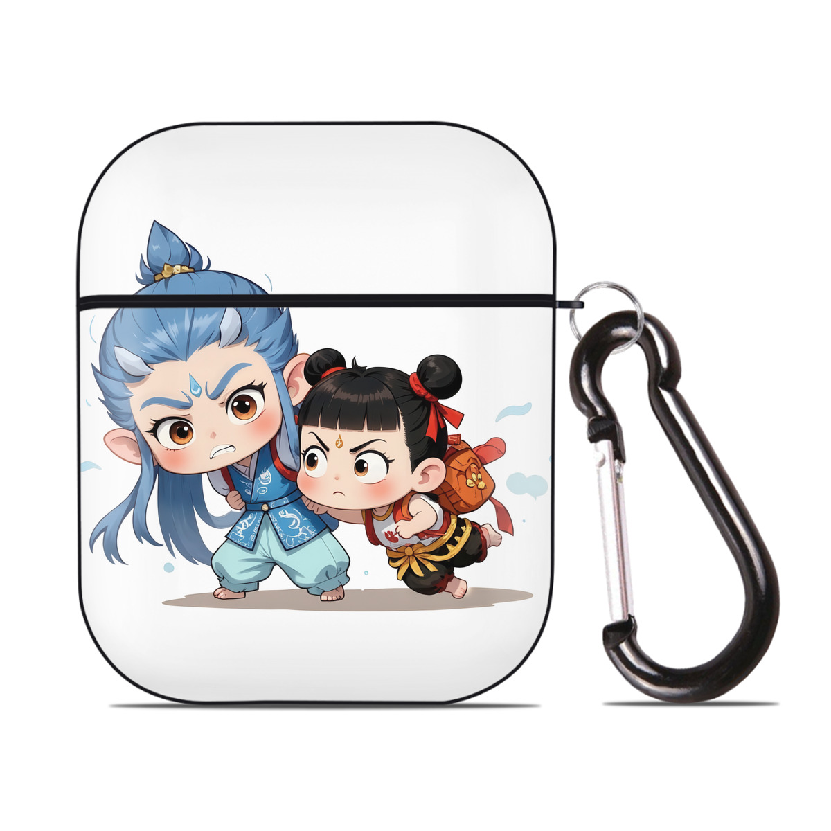 （画像用） Ne Zha 2 ナタ 魔童の大暴れ AirPods 第2世代保護ケース ハードシェル ブラック 耐衝撃・防指紋・カラビナ付き