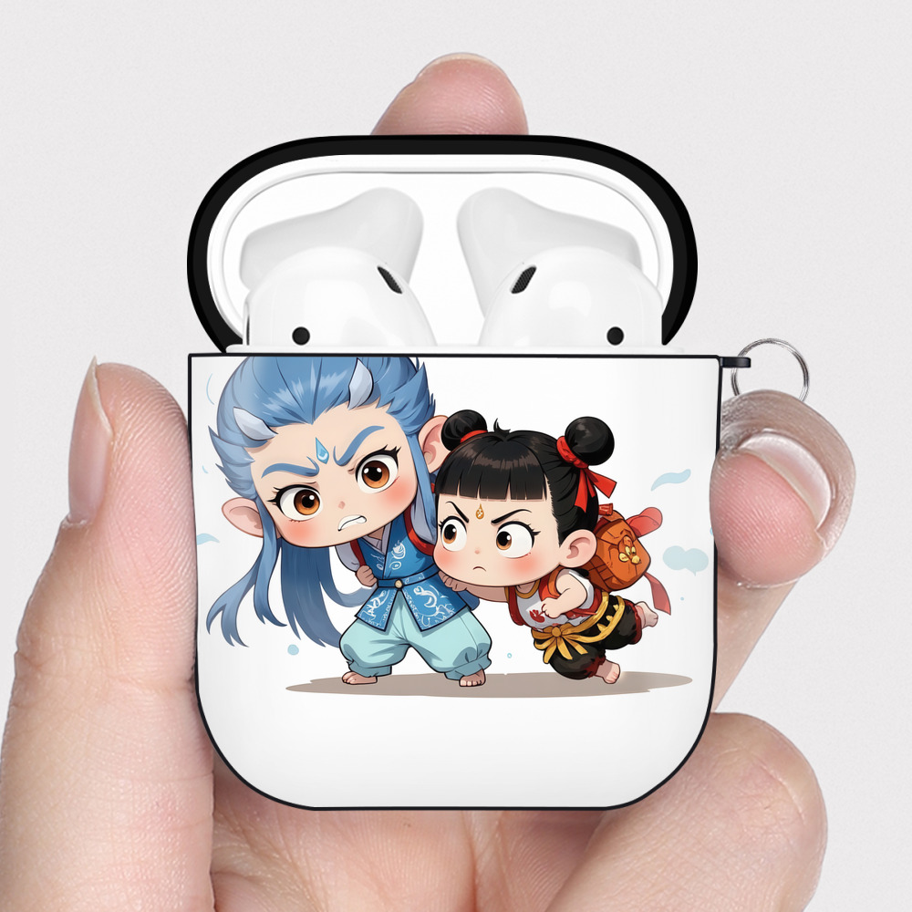 （画像用） Ne Zha 2 ナタ 魔童の大暴れ AirPods 第2世代保護ケース ハードシェル ブラック 耐衝撃・防指紋・カラビナ付き
