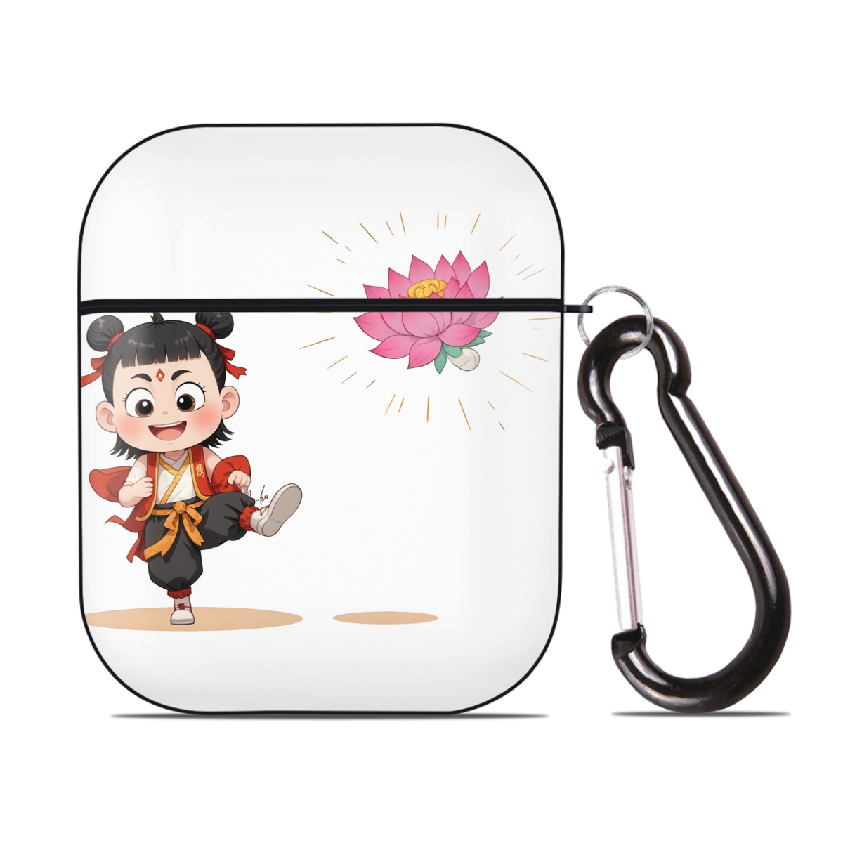 （画像用） Ne Zha 2 ナタ 魔童の大暴れ AirPods 第2世代保護ケース ハードシェル ブラック 耐衝撃・防指紋・カラビナ付き