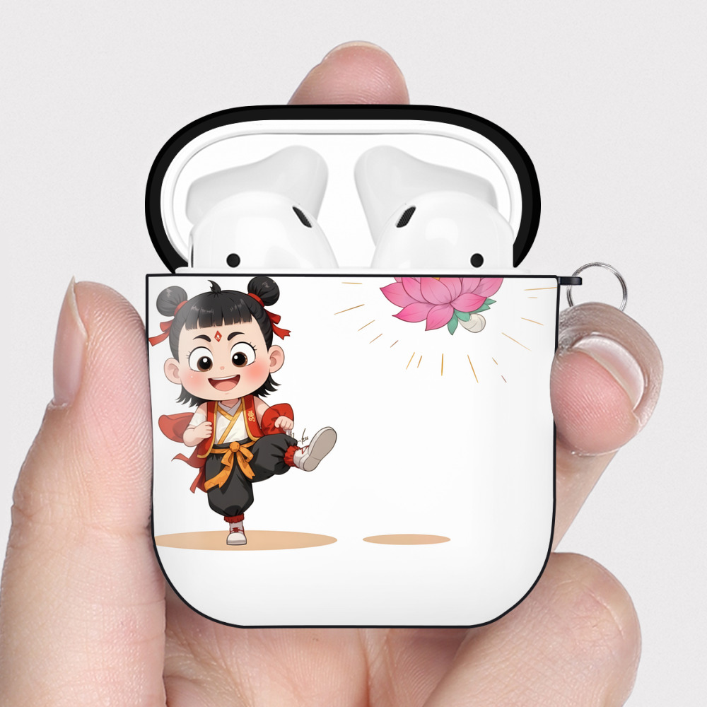 （画像用） Ne Zha 2 ナタ 魔童の大暴れ AirPods 第2世代保護ケース ハードシェル ブラック 耐衝撃・防指紋・カラビナ付き
