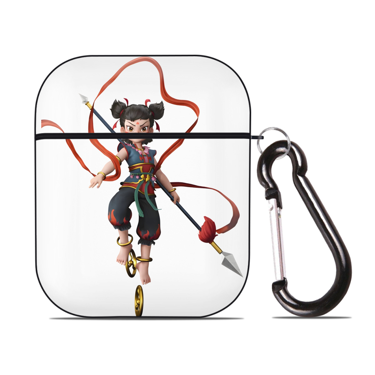 （画像用） Ne Zha 2 ナタ 魔童の大暴れ AirPods 第2世代保護ケース ハードシェル ブラック 耐衝撃・防指紋・カラビナ付き
