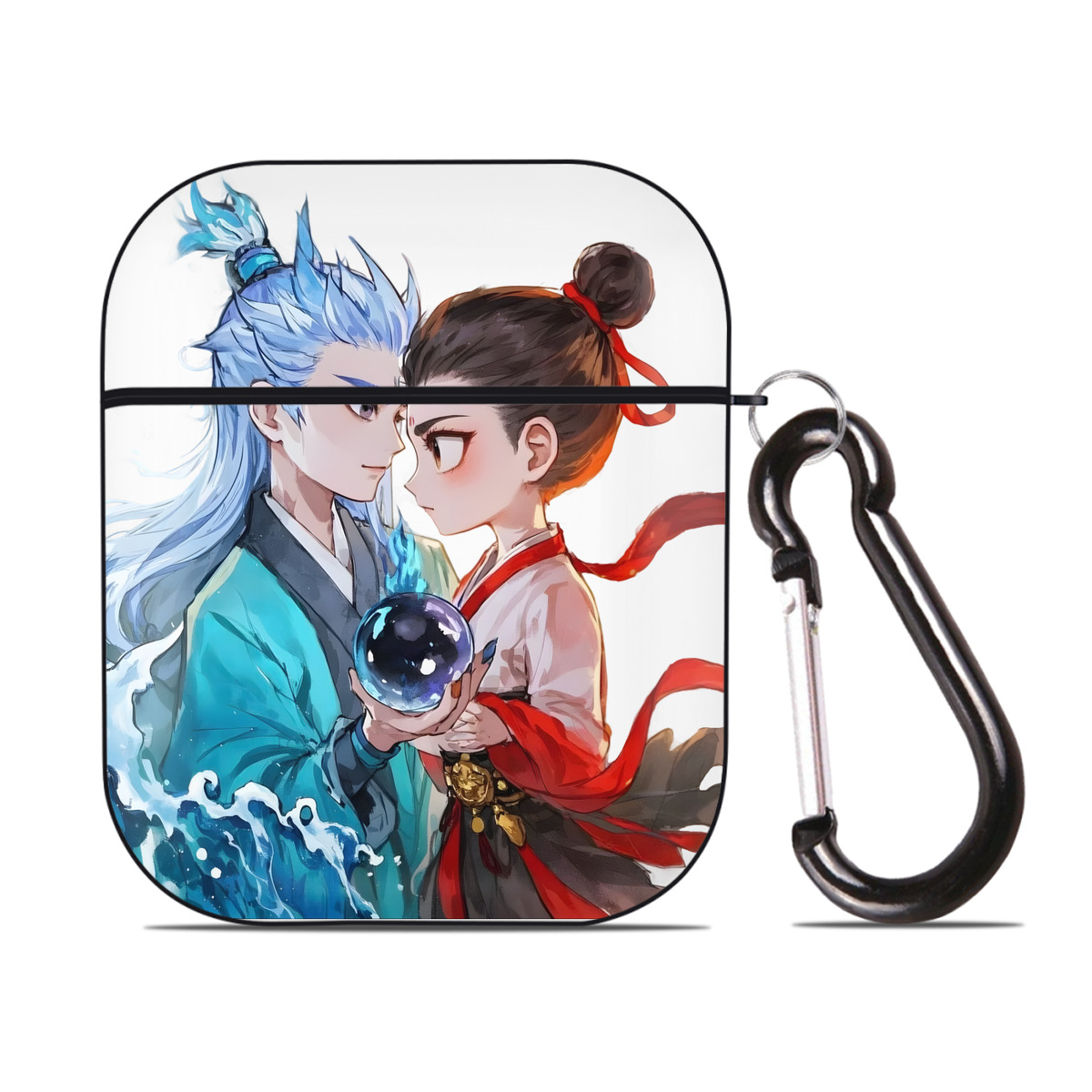 （画像用） Ne Zha 2 ナタ 魔童の大暴れ AirPods 第2世代保護ケース ハードシェル ブラック 耐衝撃・防指紋・カラビナ付き