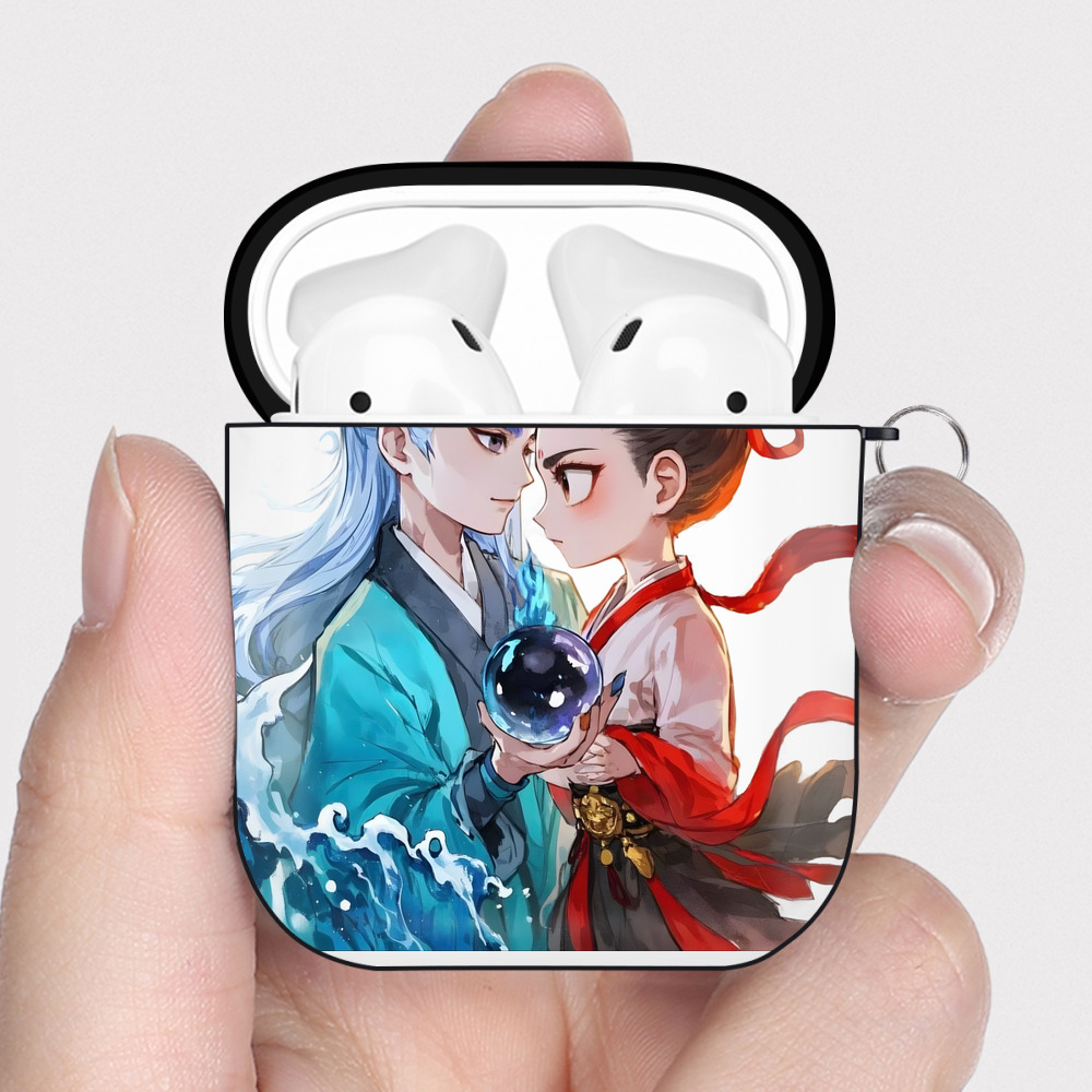 （画像用） Ne Zha 2 ナタ 魔童の大暴れ AirPods 第2世代保護ケース ハードシェル ブラック 耐衝撃・防指紋・カラビナ付き