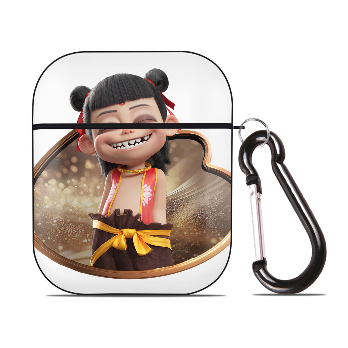 （画像用） Ne Zha 2 ナタ 魔童の大暴れ AirPods 第2世代保護ケース ハードシェル ブラック 耐衝撃・防指紋・カラビナ付き