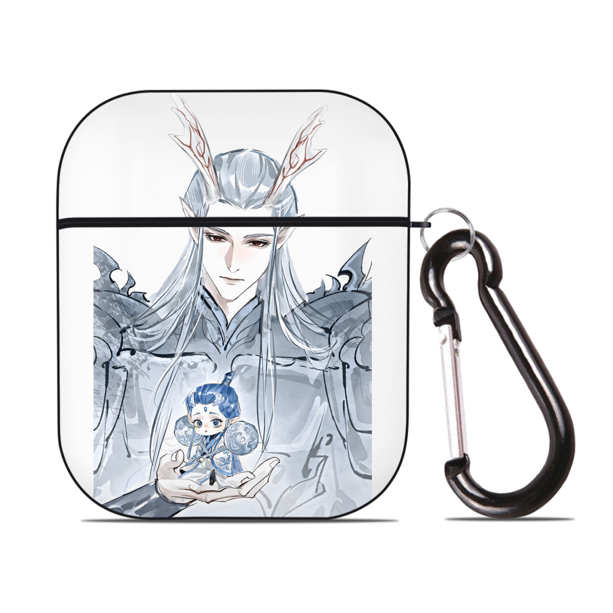 （画像用） Ne Zha 2 ナタ 魔童の大暴れ AirPods 第2世代保護ケース ハードシェル ブラック 耐衝撃・防指紋・カラビナ付き