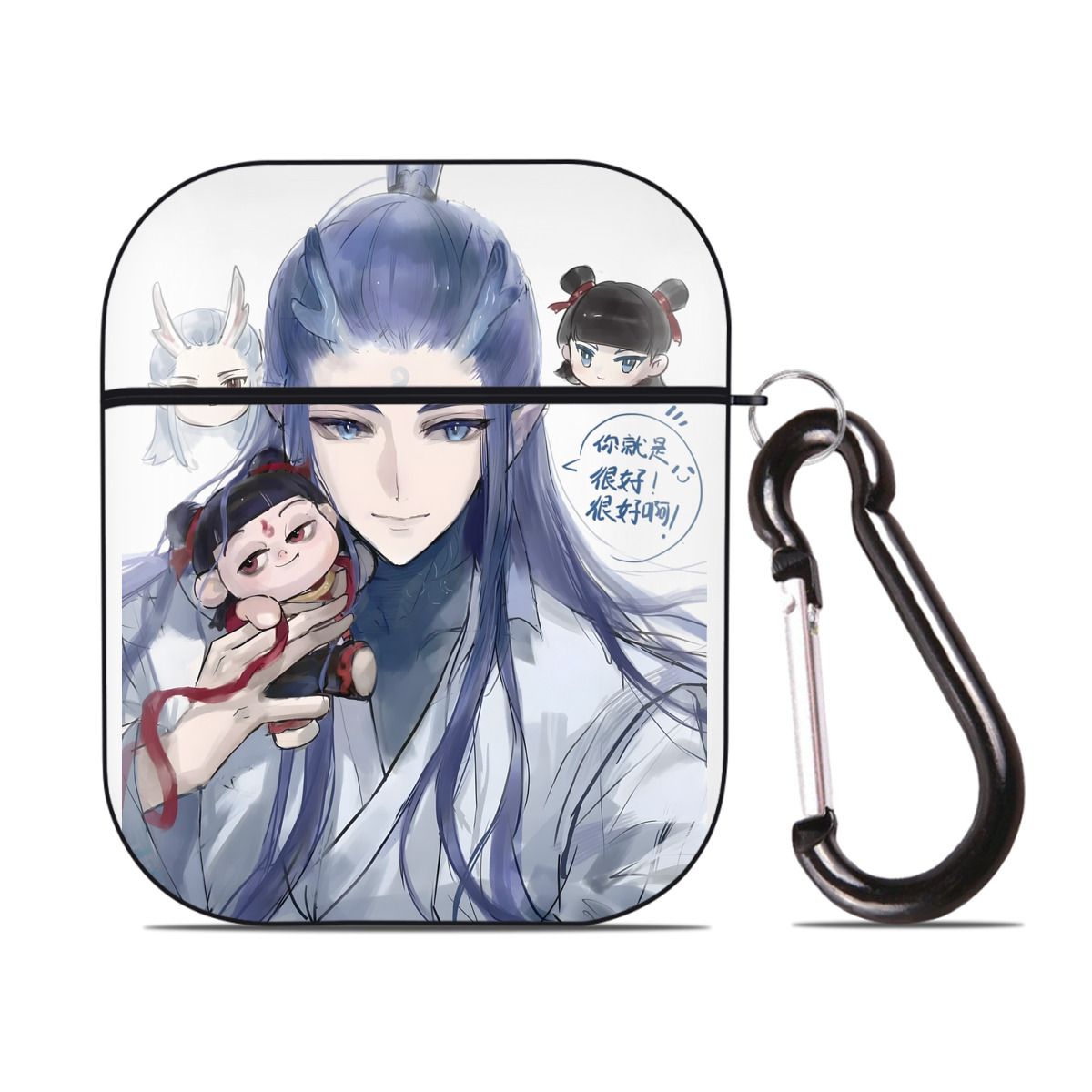 （画像用） Ne Zha 2 ナタ 魔童の大暴れ AirPods 第2世代保護ケース ハードシェル ブラック 耐衝撃・防指紋・カラビナ付き