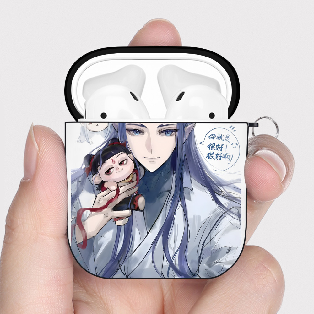 （画像用） Ne Zha 2 ナタ 魔童の大暴れ AirPods 第2世代保護ケース ハードシェル ブラック 耐衝撃・防指紋・カラビナ付き