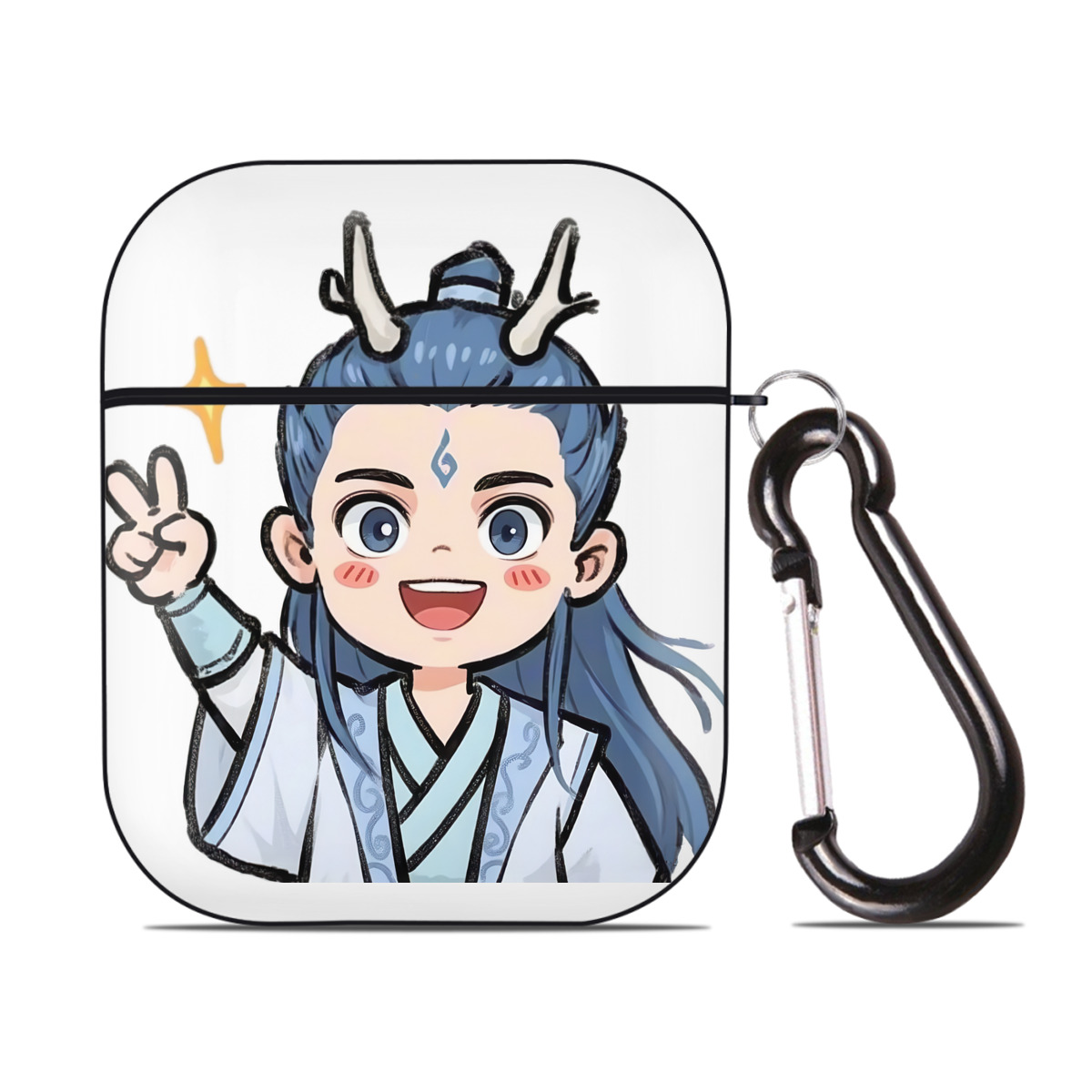 （画像用） Ne Zha 2 ナタ 魔童の大暴れ AirPods 第2世代保護ケース ハードシェル ブラック 耐衝撃・防指紋・カラビナ付き