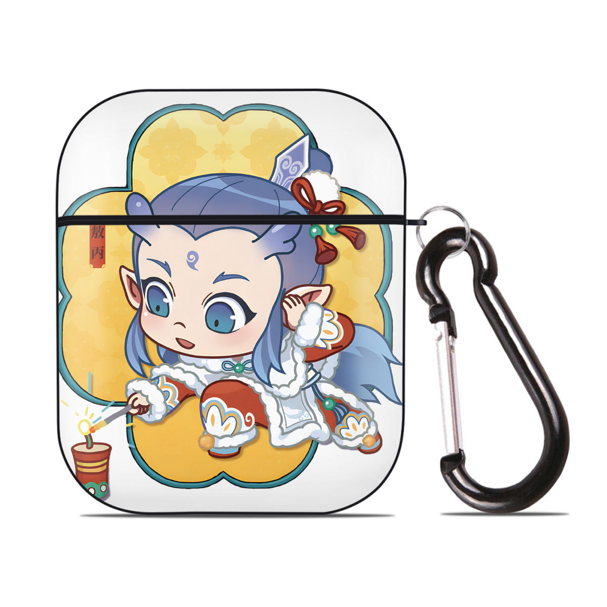 （画像用） Ne Zha 2 ナタ 魔童の大暴れ AirPods 第2世代保護ケース ハードシェル ブラック 耐衝撃・防指紋・カラビナ付き