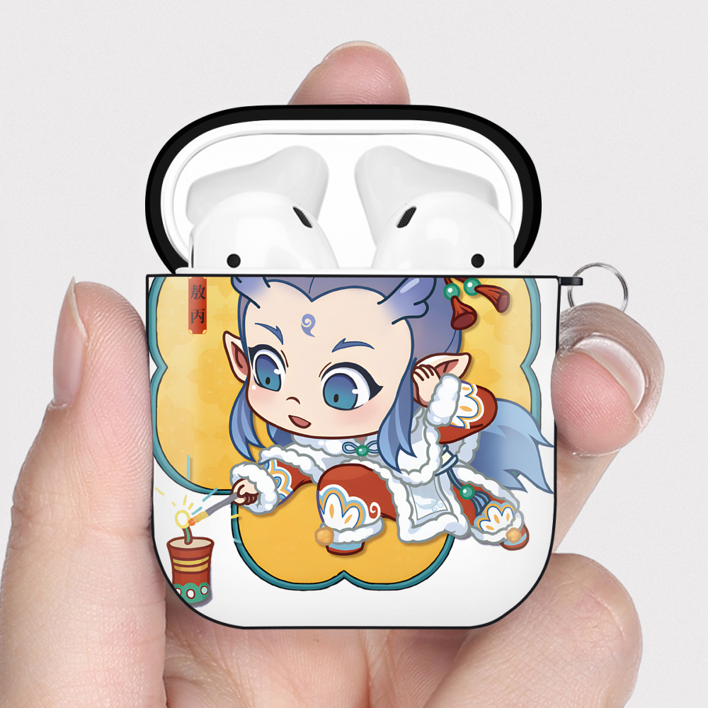 （画像用） Ne Zha 2 ナタ 魔童の大暴れ AirPods 第2世代保護ケース ハードシェル ブラック 耐衝撃・防指紋・カラビナ付き
