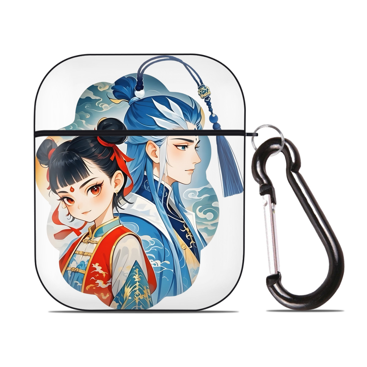 （画像用） Ne Zha 2 ナタ 魔童の大暴れ AirPods 第2世代保護ケース ハードシェル ブラック 耐衝撃・防指紋・カラビナ付き
