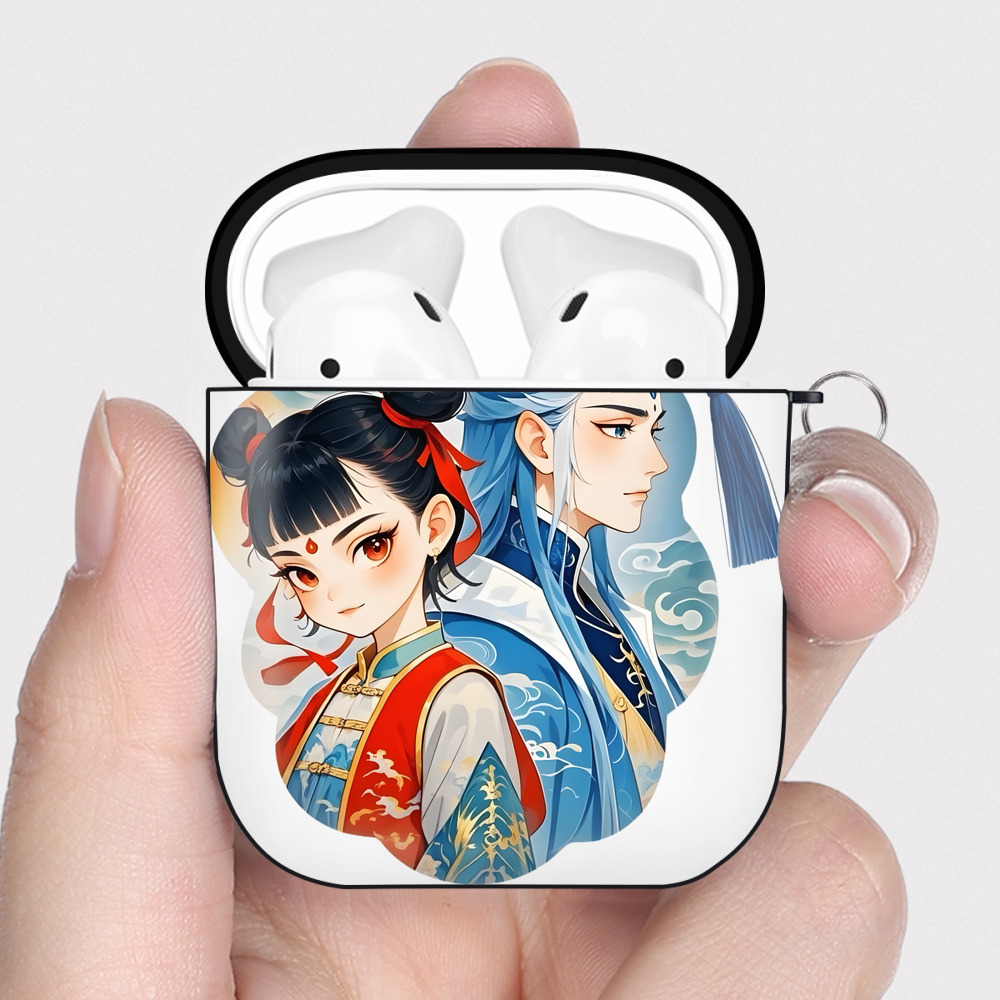 （画像用） Ne Zha 2 ナタ 魔童の大暴れ AirPods 第2世代保護ケース ハードシェル ブラック 耐衝撃・防指紋・カラビナ付き