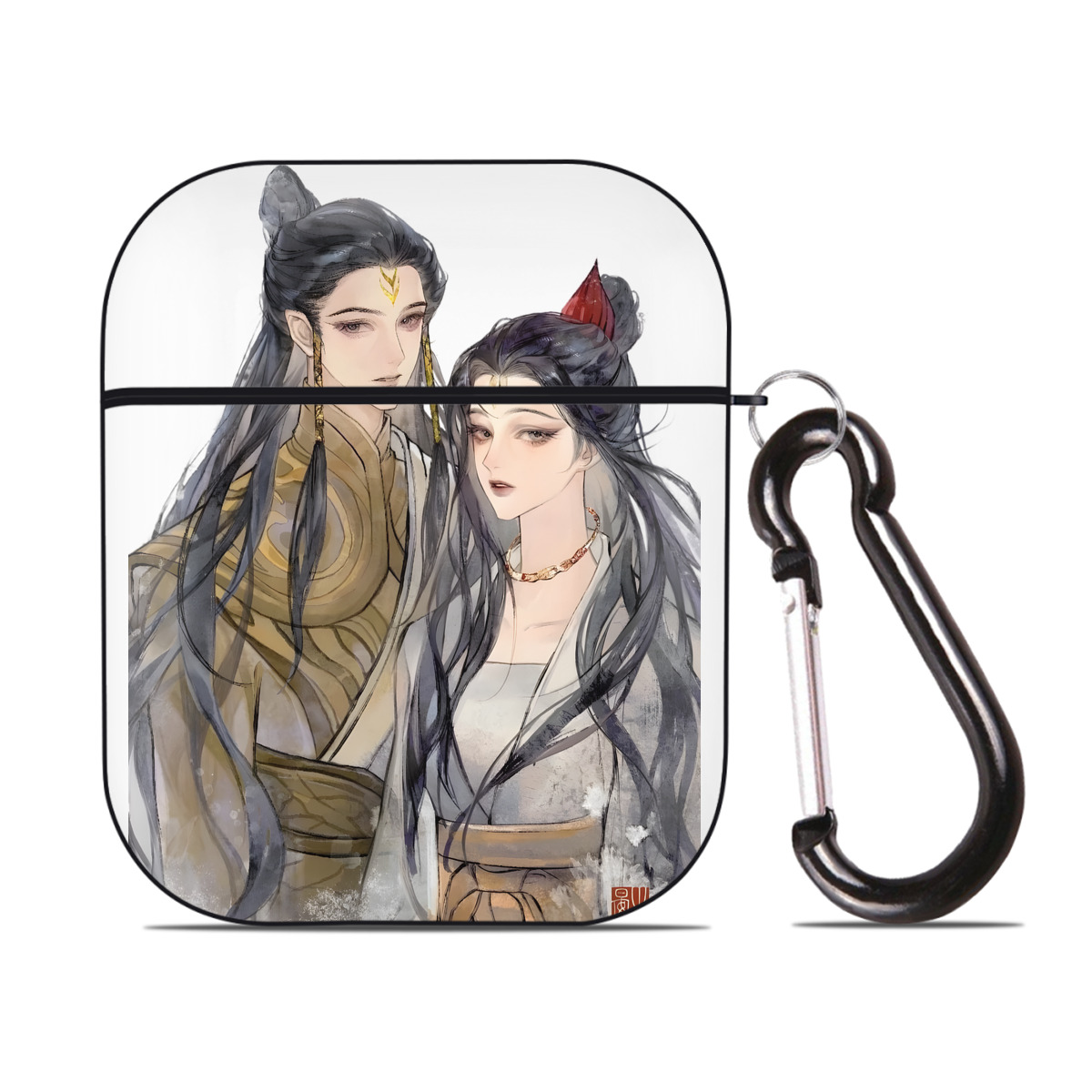 （画像用） Ne Zha 2 ナタ 魔童の大暴れ AirPods 第2世代保護ケース ハードシェル ブラック 耐衝撃・防指紋・カラビナ付き