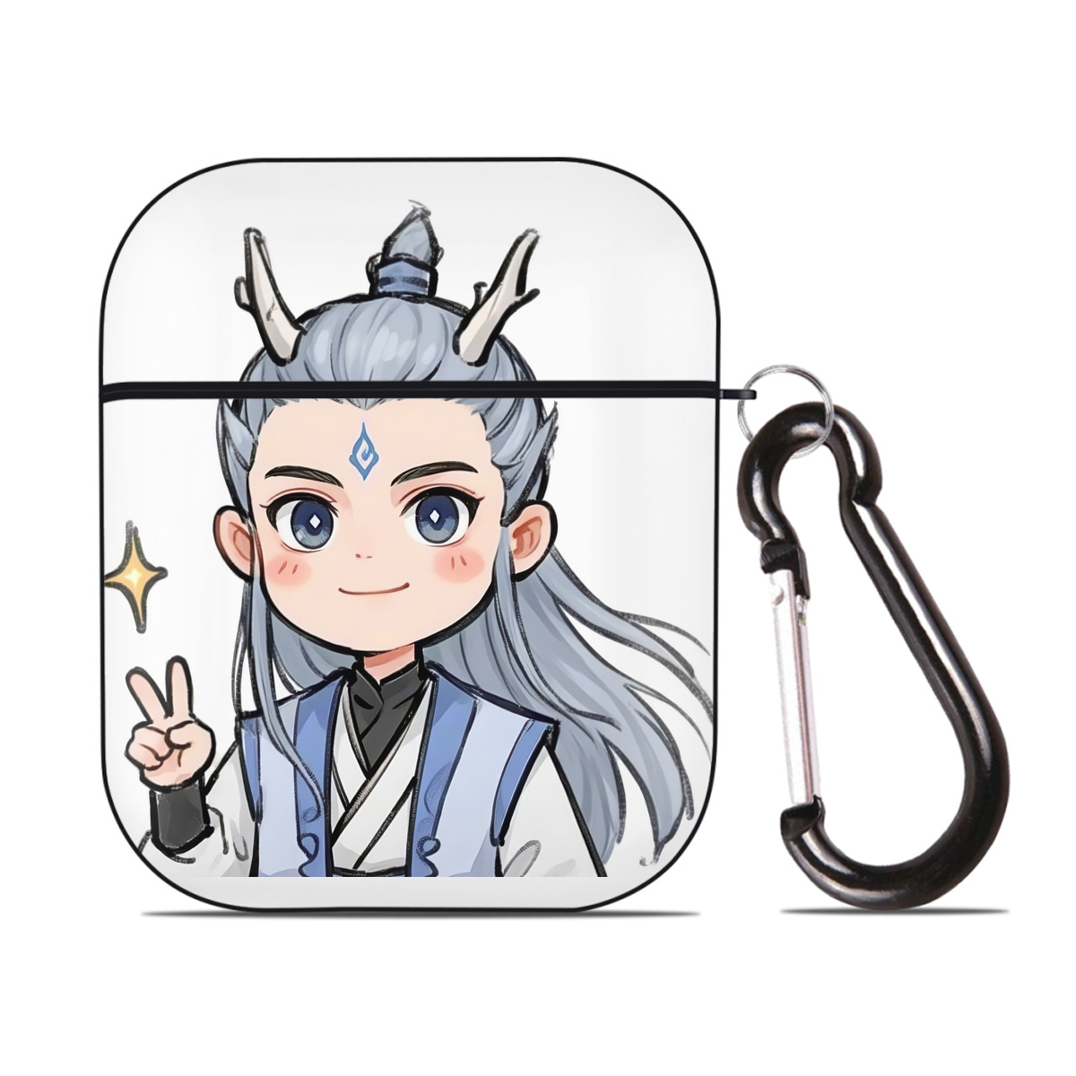 （画像用） Ne Zha 2 ナタ 魔童の大暴れ AirPods 第2世代保護ケース ハードシェル ブラック 耐衝撃・防指紋・カラビナ付き