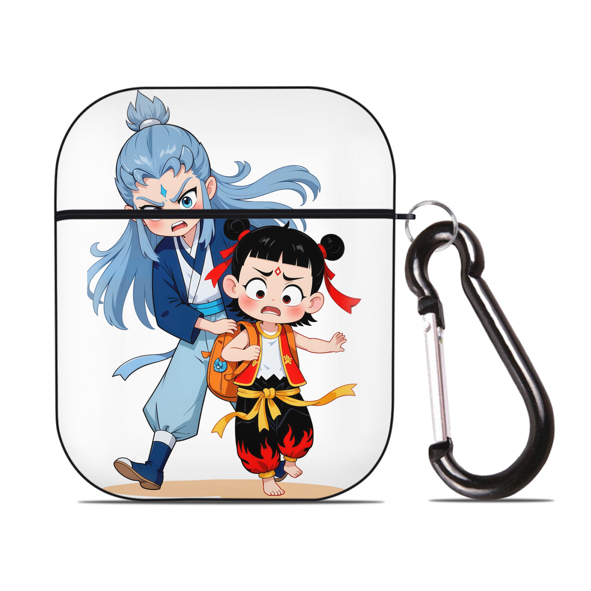 （画像用） Ne Zha 2 ナタ 魔童の大暴れ AirPods 第2世代保護ケース ハードシェル ブラック 耐衝撃・防指紋・カラビナ付き