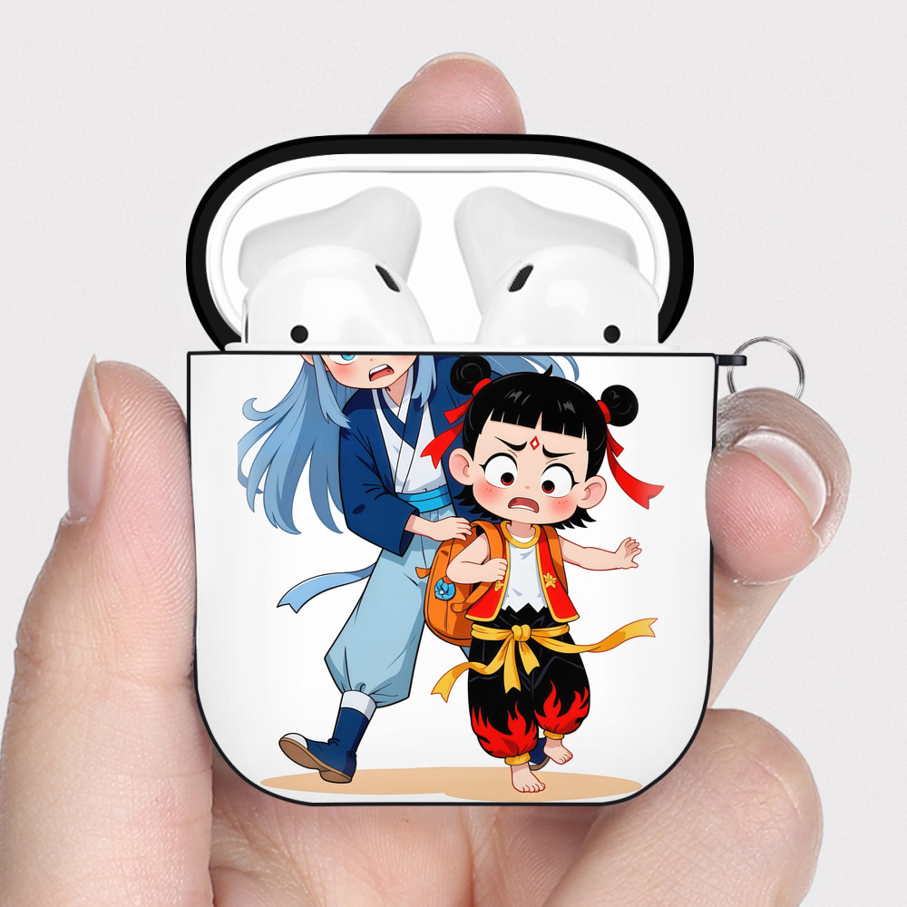 （画像用） Ne Zha 2 ナタ 魔童の大暴れ AirPods 第2世代保護ケース ハードシェル ブラック 耐衝撃・防指紋・カラビナ付き