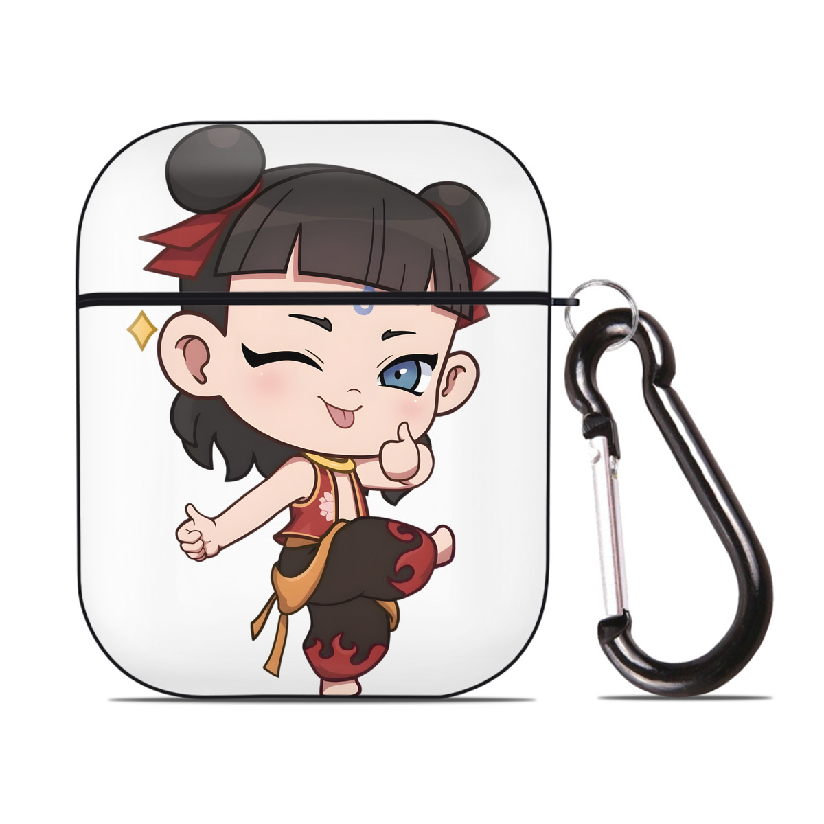 （画像用） Ne Zha 2 ナタ 魔童の大暴れ AirPods 第2世代保護ケース ハードシェル ブラック 耐衝撃・防指紋・カラビナ付き