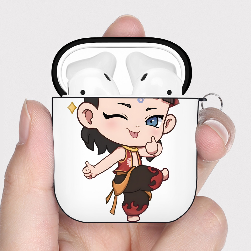 （画像用） Ne Zha 2 ナタ 魔童の大暴れ AirPods 第2世代保護ケース ハードシェル ブラック 耐衝撃・防指紋・カラビナ付き