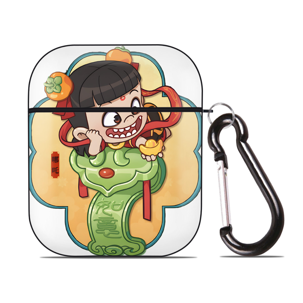 （画像用） Ne Zha 2 ナタ 魔童の大暴れ AirPods 第2世代保護ケース ハードシェル ブラック 耐衝撃・防指紋・カラビナ付き