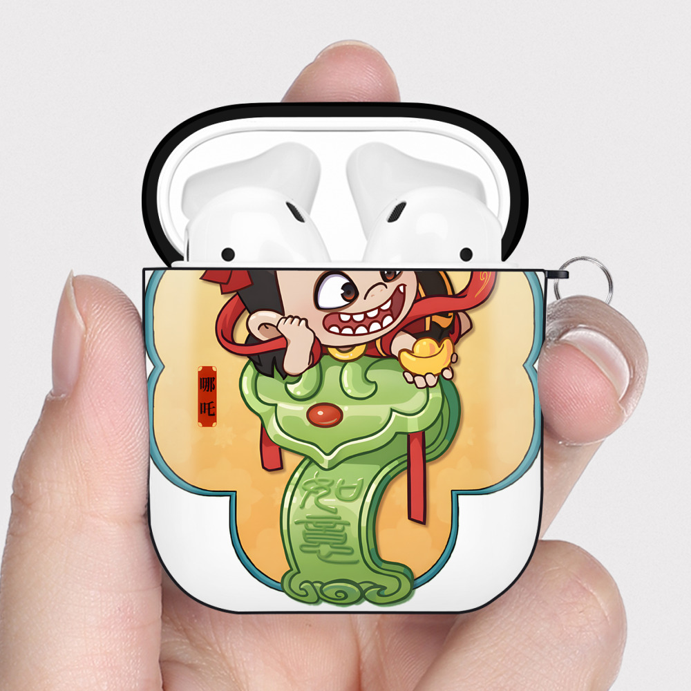 （画像用） Ne Zha 2 ナタ 魔童の大暴れ AirPods 第2世代保護ケース ハードシェル ブラック 耐衝撃・防指紋・カラビナ付き