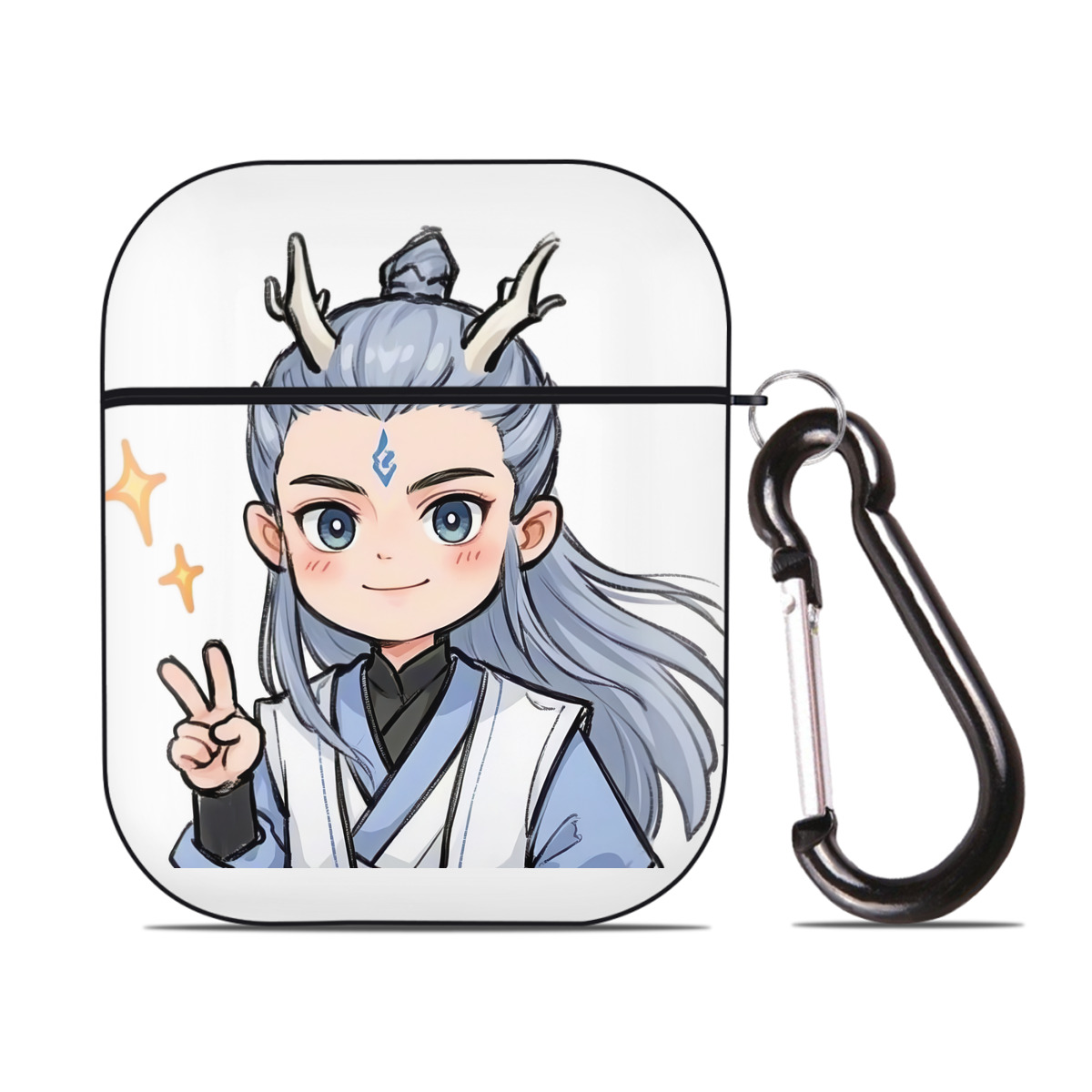 （画像用） Ne Zha 2 ナタ 魔童の大暴れ AirPods 第2世代保護ケース ハードシェル ブラック 耐衝撃・防指紋・カラビナ付き