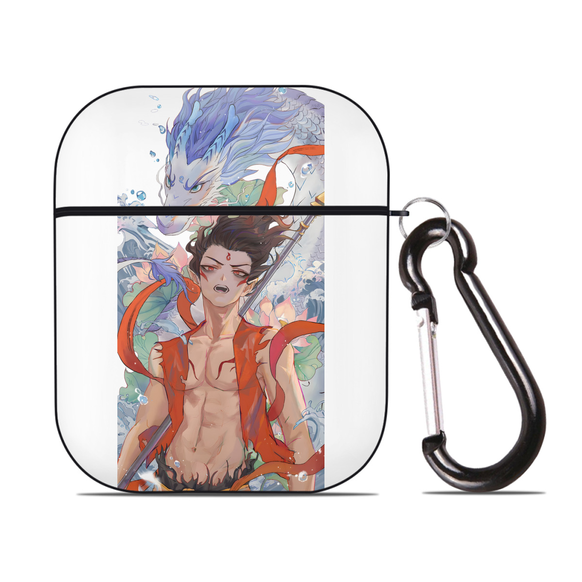 （画像用） Ne Zha 2 ナタ 魔童の大暴れ AirPods 第2世代保護ケース ハードシェル ブラック 耐衝撃・防指紋・カラビナ付き