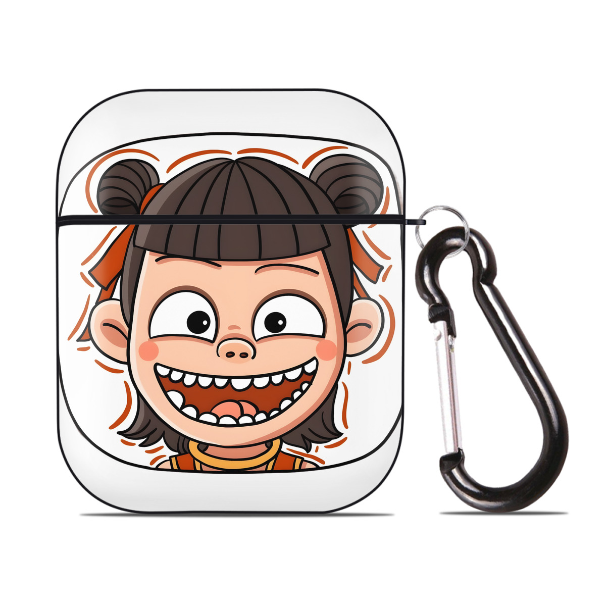 （画像用） Ne Zha 2 ナタ 魔童の大暴れ AirPods 第2世代保護ケース ハードシェル ブラック 耐衝撃・防指紋・カラビナ付き