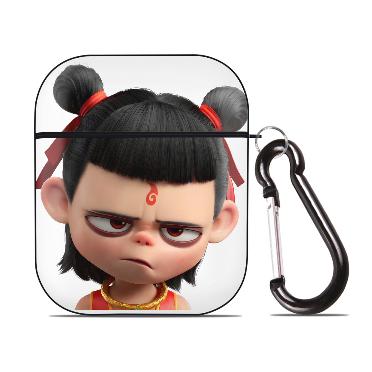 （画像用） Ne Zha 2 ナタ 魔童の大暴れ AirPods 第2世代保護ケース ハードシェル ブラック 耐衝撃・防指紋・カラビナ付き