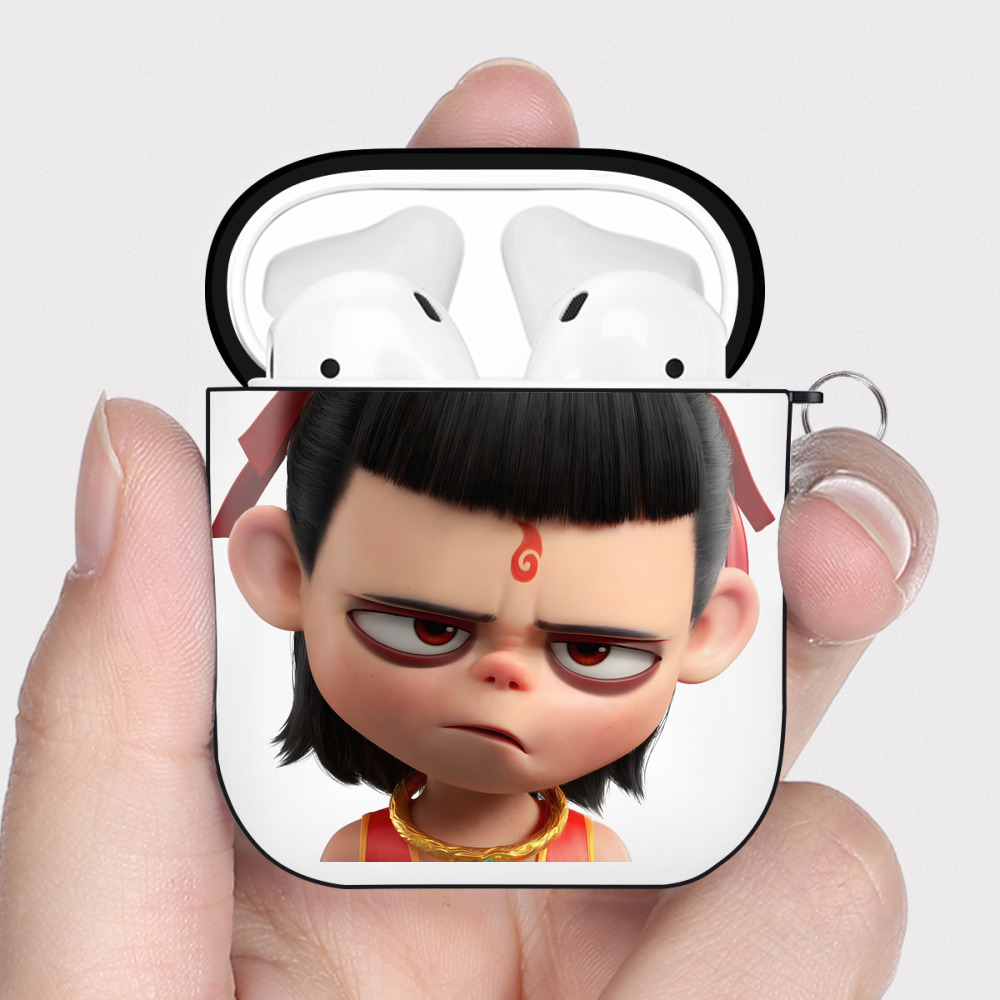 （画像用） Ne Zha 2 ナタ 魔童の大暴れ AirPods 第2世代保護ケース ハードシェル ブラック 耐衝撃・防指紋・カラビナ付き