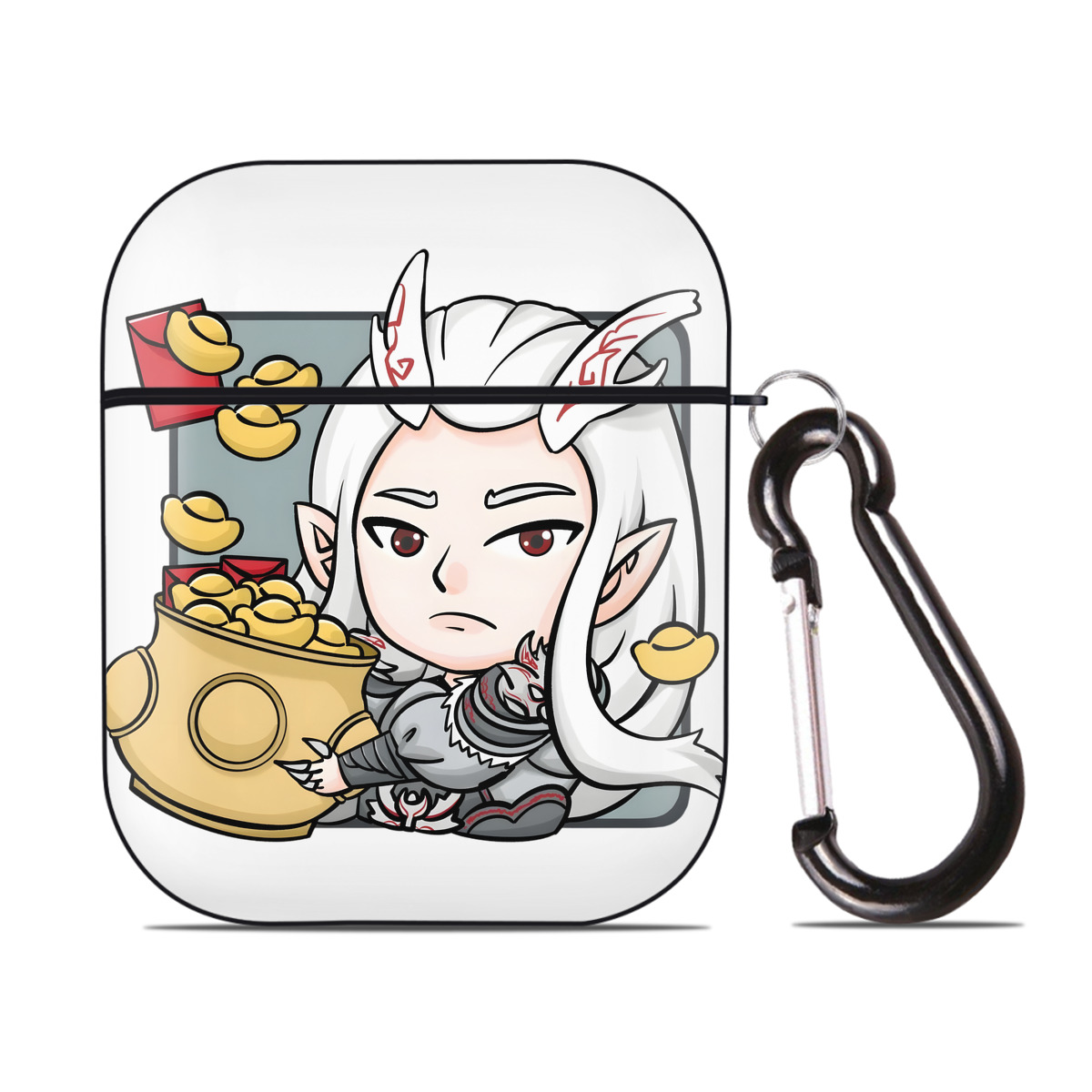 （画像用） Ne Zha 2 ナタ 魔童の大暴れ AirPods 第2世代保護ケース ハードシェル ブラック 耐衝撃・防指紋・カラビナ付き