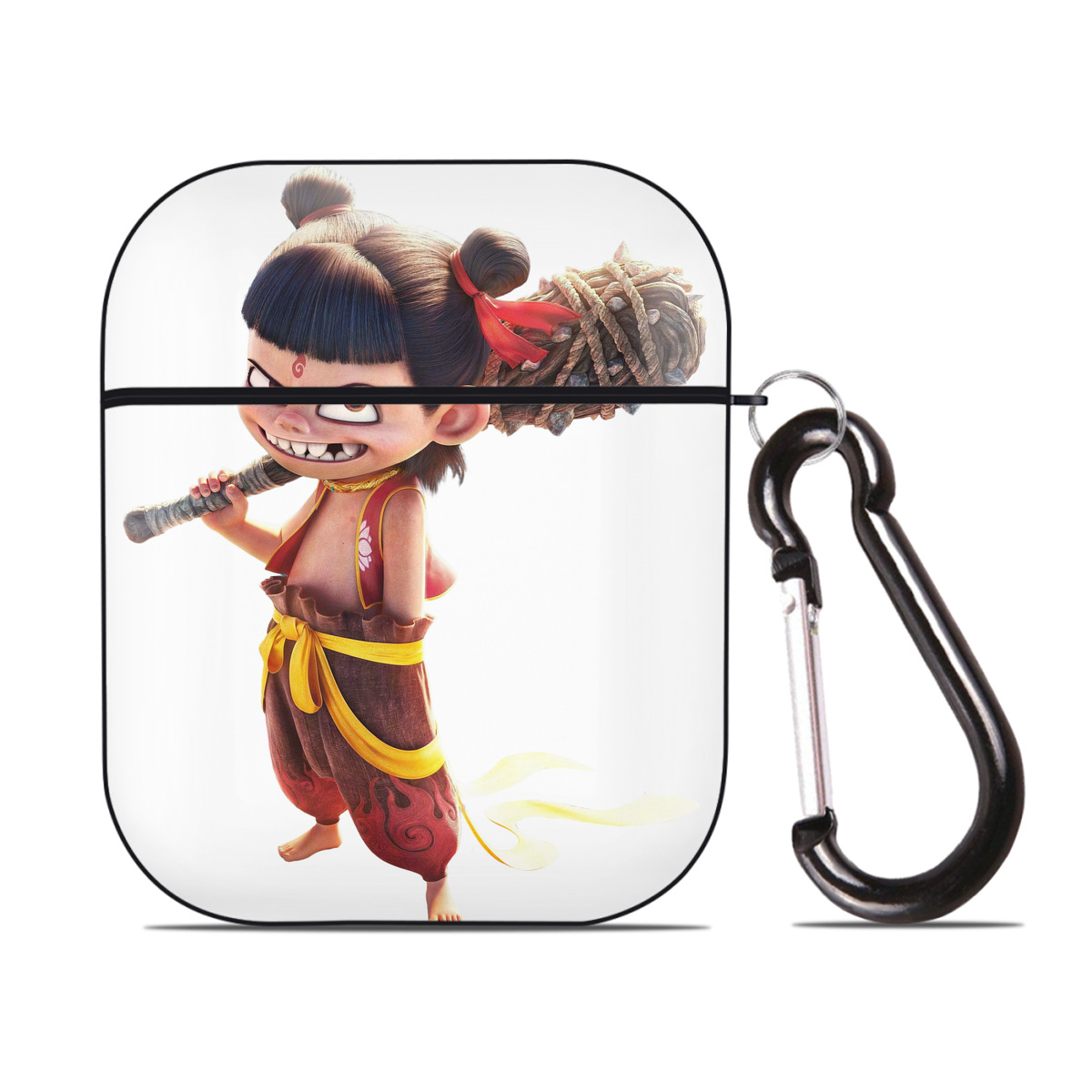 （画像用） Ne Zha 2 ナタ 魔童の大暴れ AirPods 第2世代保護ケース ハードシェル ブラック 耐衝撃・防指紋・カラビナ付き