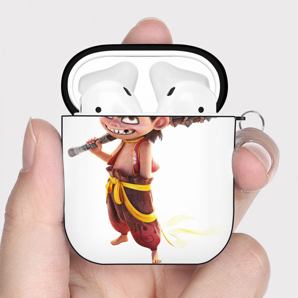 （画像用） Ne Zha 2 ナタ 魔童の大暴れ AirPods 第2世代保護ケース ハードシェル ブラック 耐衝撃・防指紋・カラビナ付き