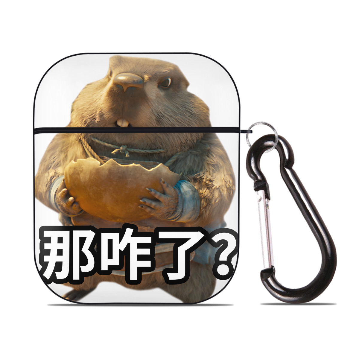 （画像用） Ne Zha 2 ナタ 魔童の大暴れ AirPods 第2世代保護ケース ハードシェル ブラック 耐衝撃・防指紋・カラビナ付き