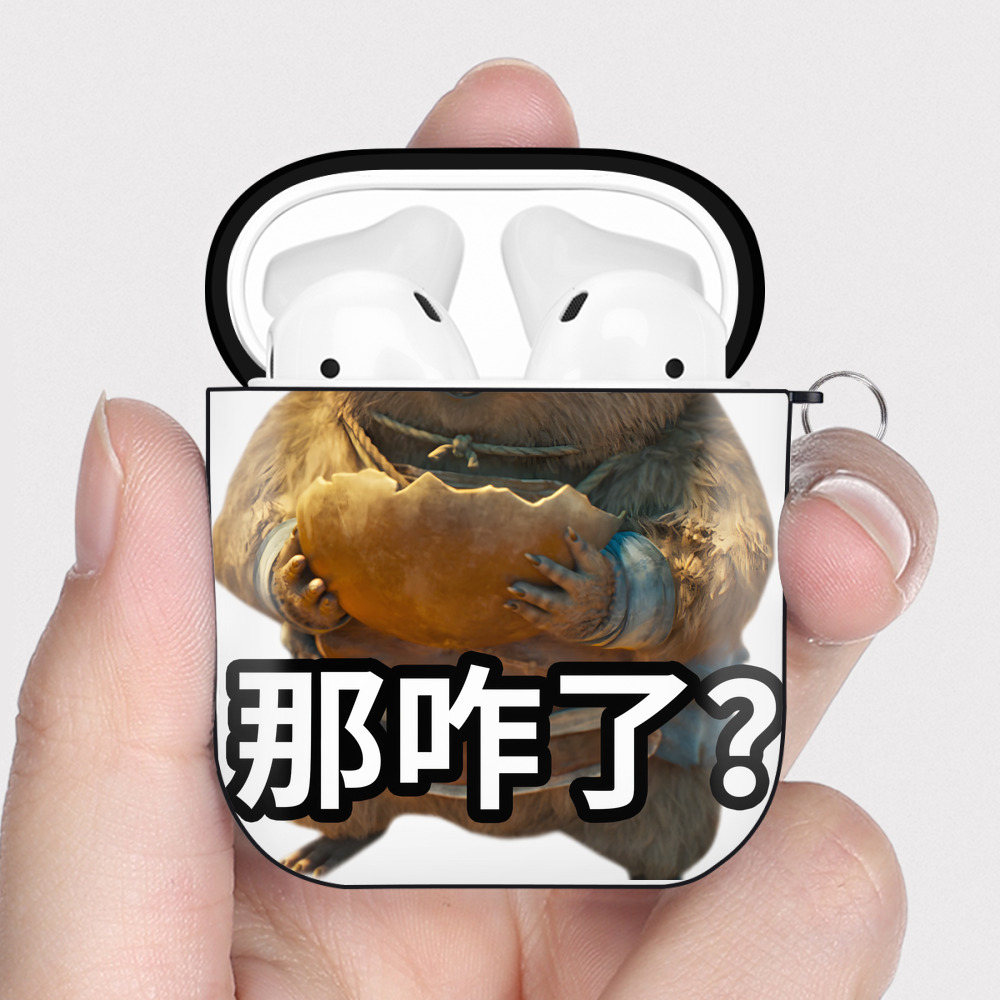 （画像用） Ne Zha 2 ナタ 魔童の大暴れ AirPods 第2世代保護ケース ハードシェル ブラック 耐衝撃・防指紋・カラビナ付き