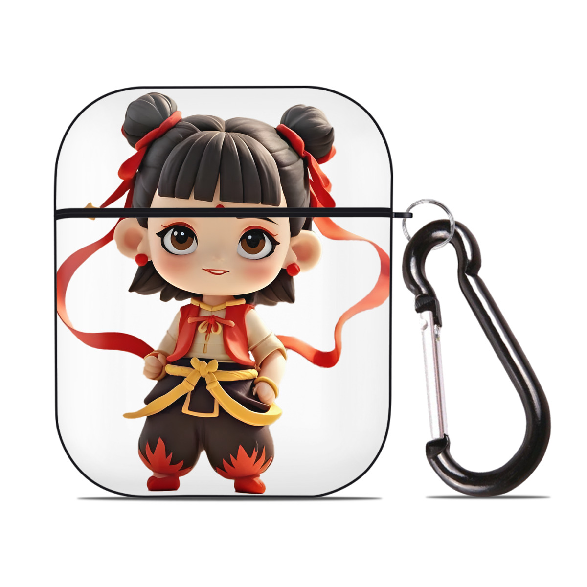 （画像用） Ne Zha 2 ナタ 魔童の大暴れ AirPods 第2世代保護ケース ハードシェル ブラック 耐衝撃・防指紋・カラビナ付き