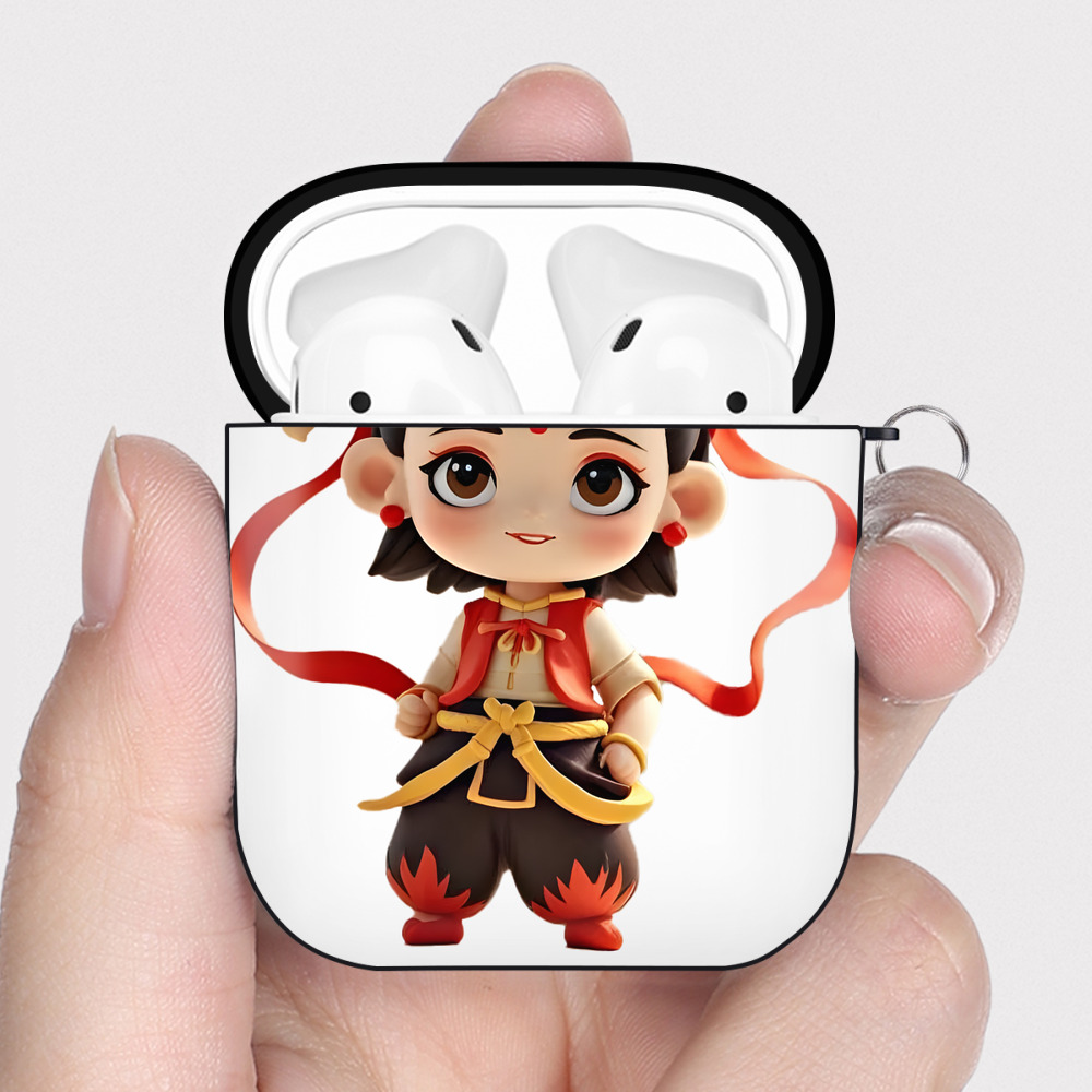 （画像用） Ne Zha 2 ナタ 魔童の大暴れ AirPods 第2世代保護ケース ハードシェル ブラック 耐衝撃・防指紋・カラビナ付き
