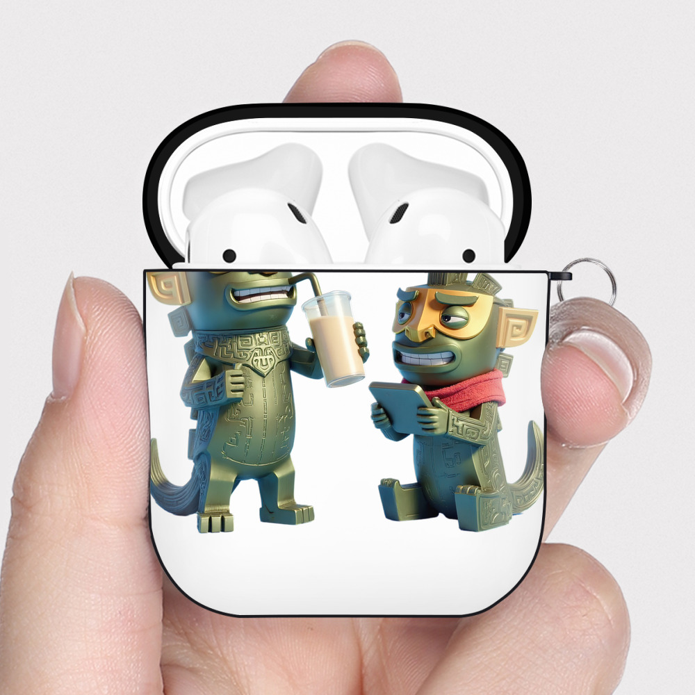 （画像用） Ne Zha 2 ナタ 魔童の大暴れ AirPods 第2世代保護ケース ハードシェル ブラック 耐衝撃・防指紋・カラビナ付き