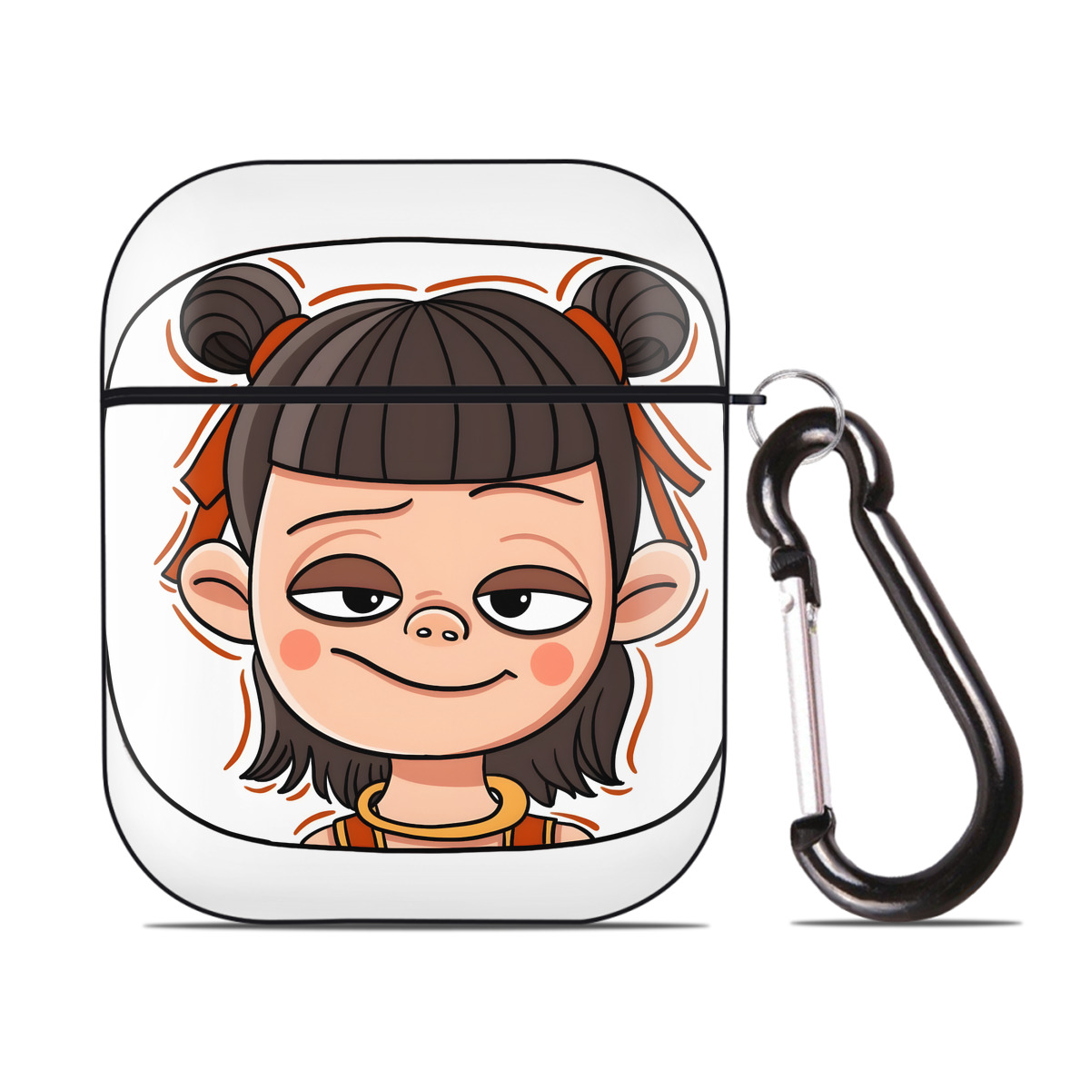 （画像用） Ne Zha 2 ナタ 魔童の大暴れ AirPods 第2世代保護ケース ハードシェル ブラック 耐衝撃・防指紋・カラビナ付き