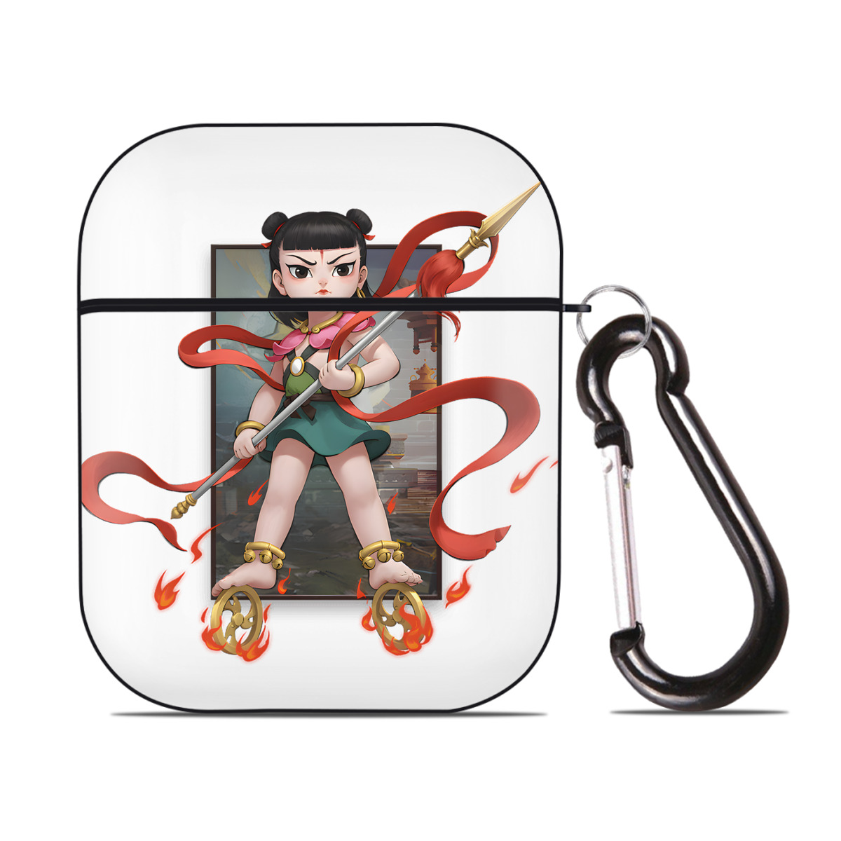 （画像用） Ne Zha 2 ナタ 魔童の大暴れ AirPods 第2世代保護ケース ハードシェル ブラック 耐衝撃・防指紋・カラビナ付き