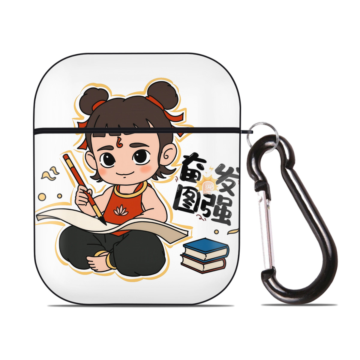 （画像用） Ne Zha 2 ナタ 魔童の大暴れ AirPods 第2世代保護ケース ハードシェル ブラック 耐衝撃・防指紋・カラビナ付き