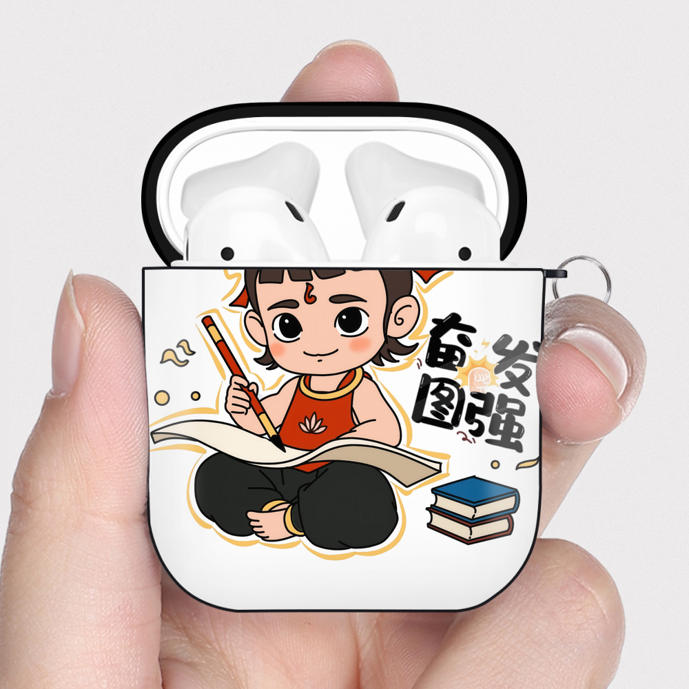 （画像用） Ne Zha 2 ナタ 魔童の大暴れ AirPods 第2世代保護ケース ハードシェル ブラック 耐衝撃・防指紋・カラビナ付き