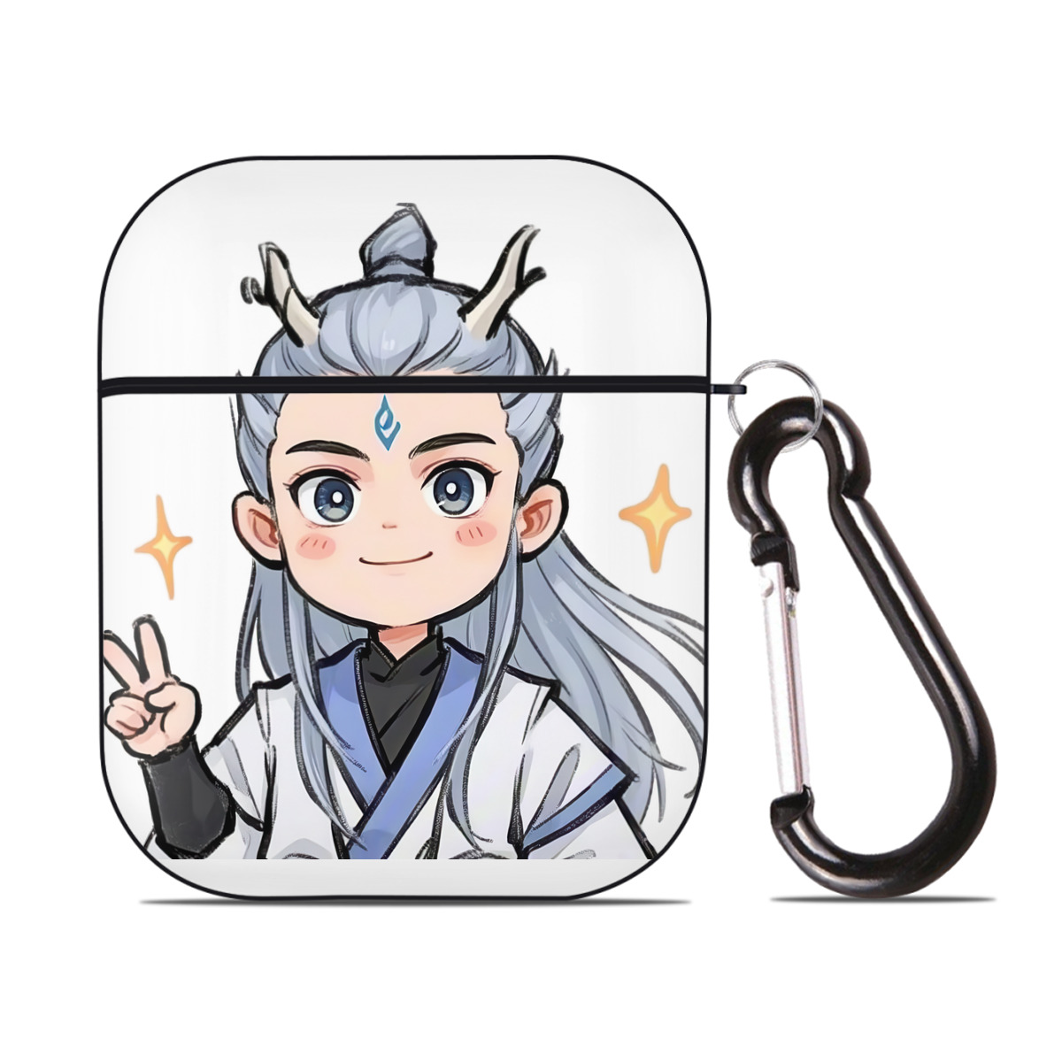 （画像用） Ne Zha 2 ナタ 魔童の大暴れ AirPods 第2世代保護ケース ハードシェル ブラック 耐衝撃・防指紋・カラビナ付き