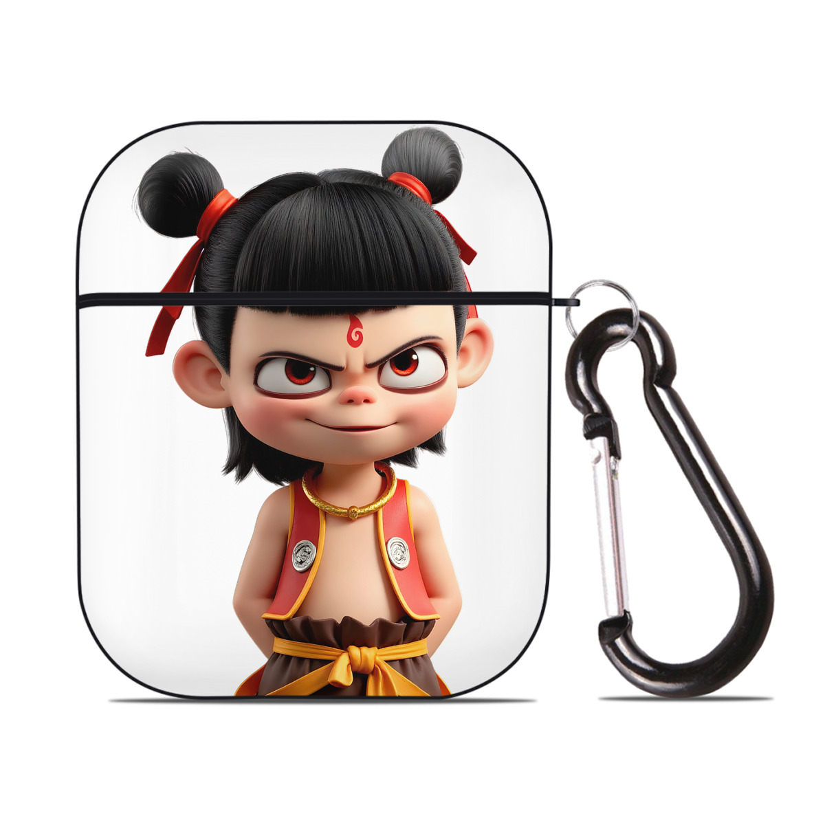 （画像用） Ne Zha 2 ナタ 魔童の大暴れ AirPods 第2世代保護ケース ハードシェル ブラック 耐衝撃・防指紋・カラビナ付き