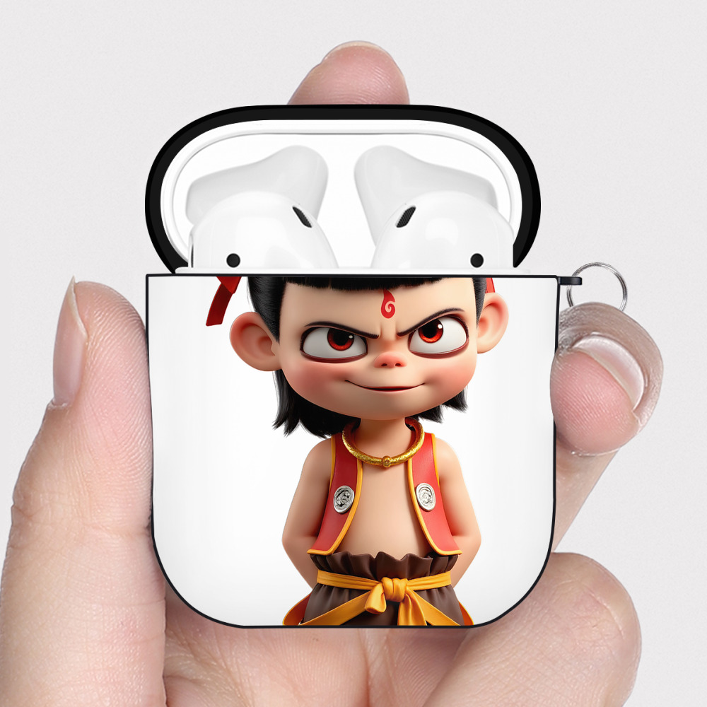 （画像用） Ne Zha 2 ナタ 魔童の大暴れ AirPods 第2世代保護ケース ハードシェル ブラック 耐衝撃・防指紋・カラビナ付き
