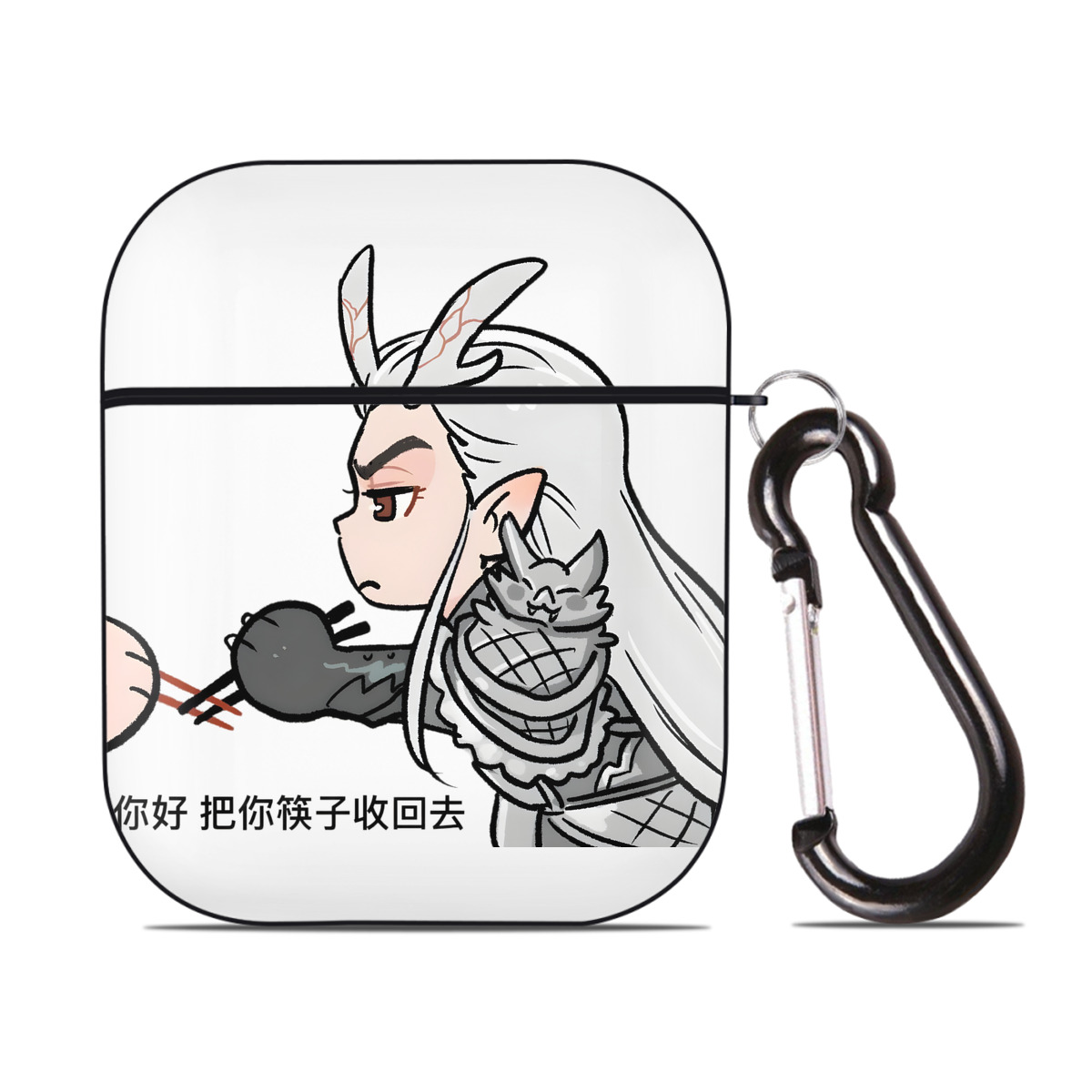 （画像用） Ne Zha 2 ナタ 魔童の大暴れ AirPods 第2世代保護ケース ハードシェル ブラック 耐衝撃・防指紋・カラビナ付き