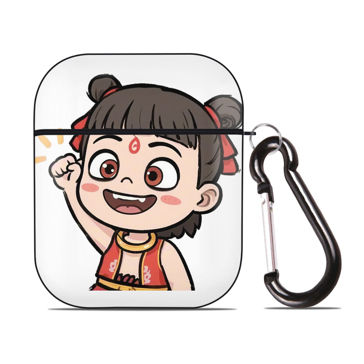 （画像用） Ne Zha 2 ナタ 魔童の大暴れ AirPods 第2世代保護ケース ハードシェル ブラック 耐衝撃・防指紋・カラビナ付き