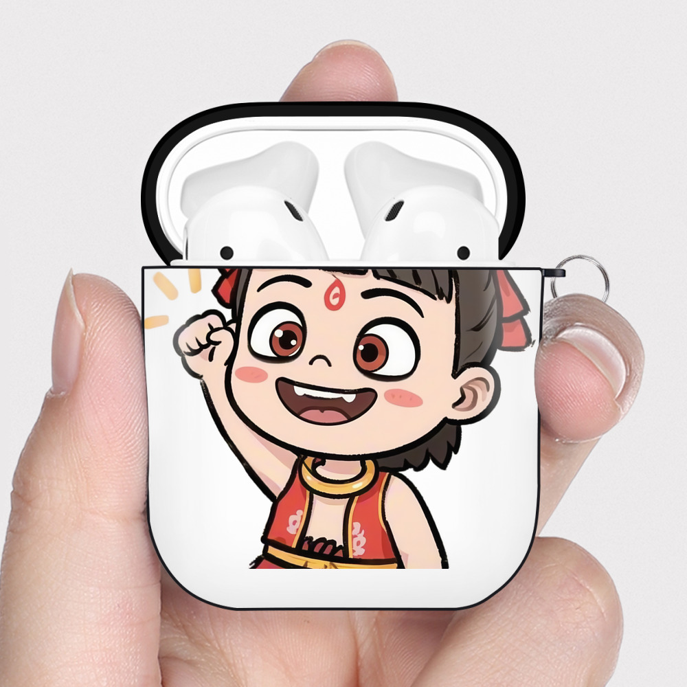 （画像用） Ne Zha 2 ナタ 魔童の大暴れ AirPods 第2世代保護ケース ハードシェル ブラック 耐衝撃・防指紋・カラビナ付き