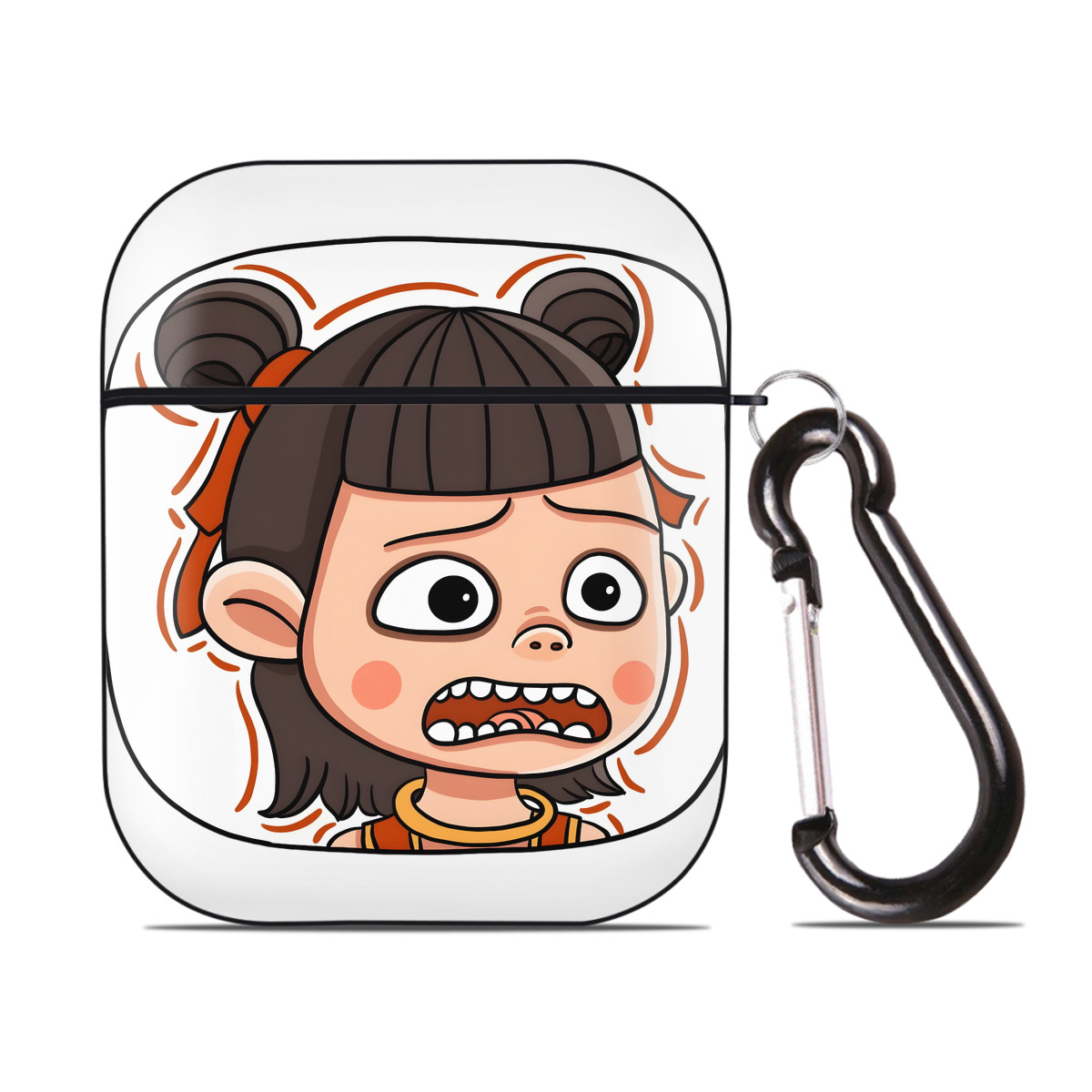 （画像用） Ne Zha 2 ナタ 魔童の大暴れ AirPods 第2世代保護ケース ハードシェル ブラック 耐衝撃・防指紋・カラビナ付き